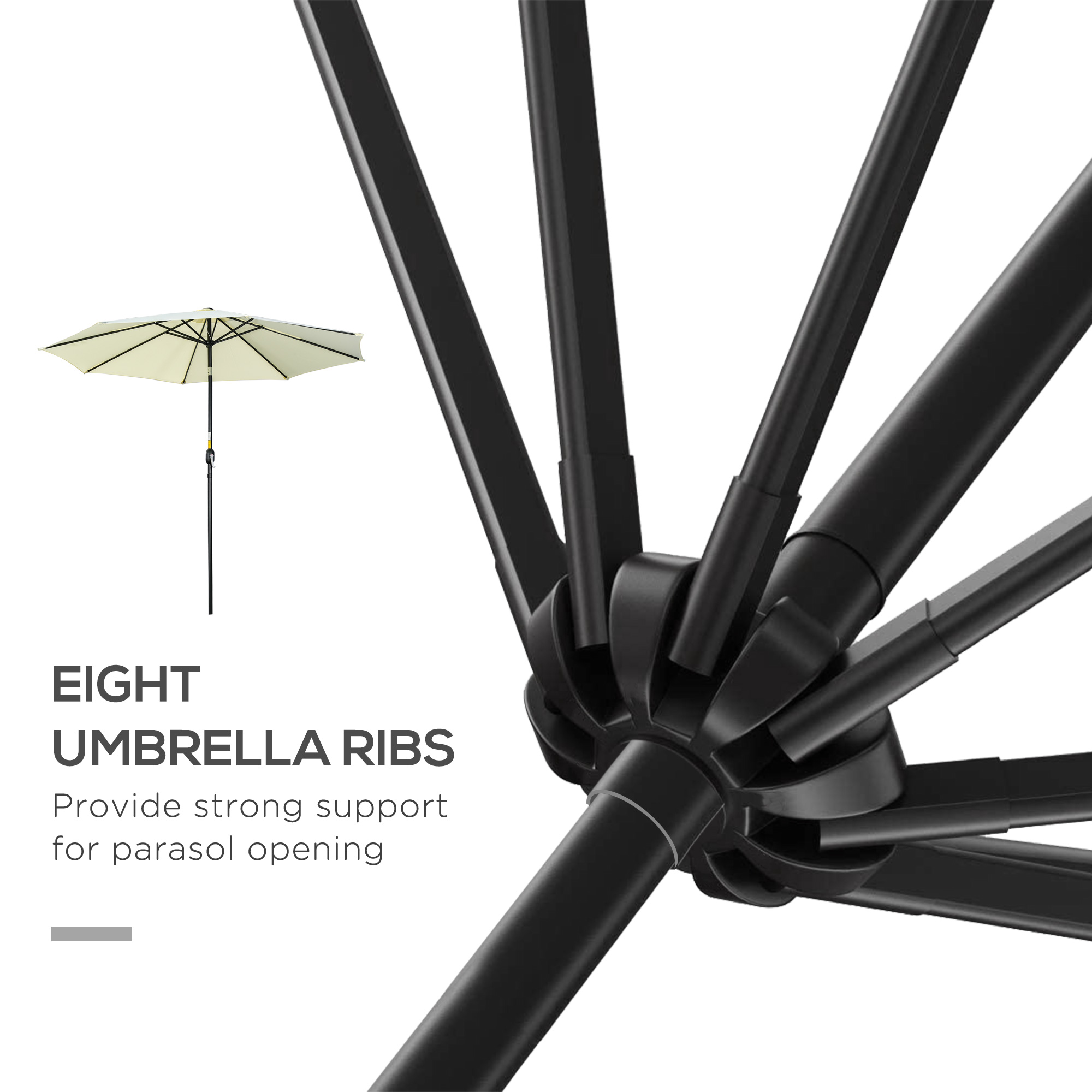 Outsunny 3(m) Tilting Parasol Garden Umbrellas, Outdoor Sun Shade with 8 Ribs, Tilt and Crank Handle for Balcony, Bench, Garden, Beige 7