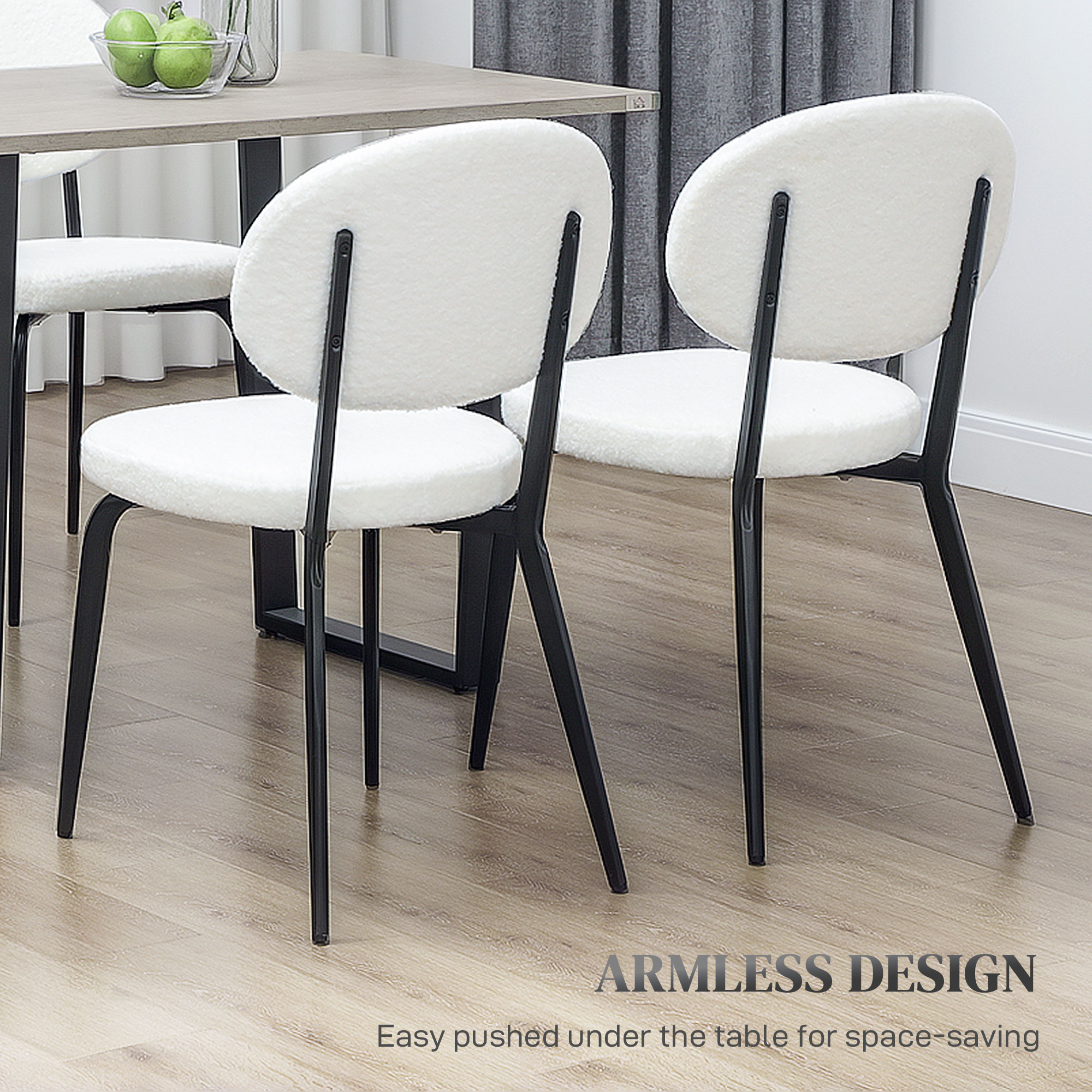 HOMCOM Set of Four Boucle Dining Chairs White 7