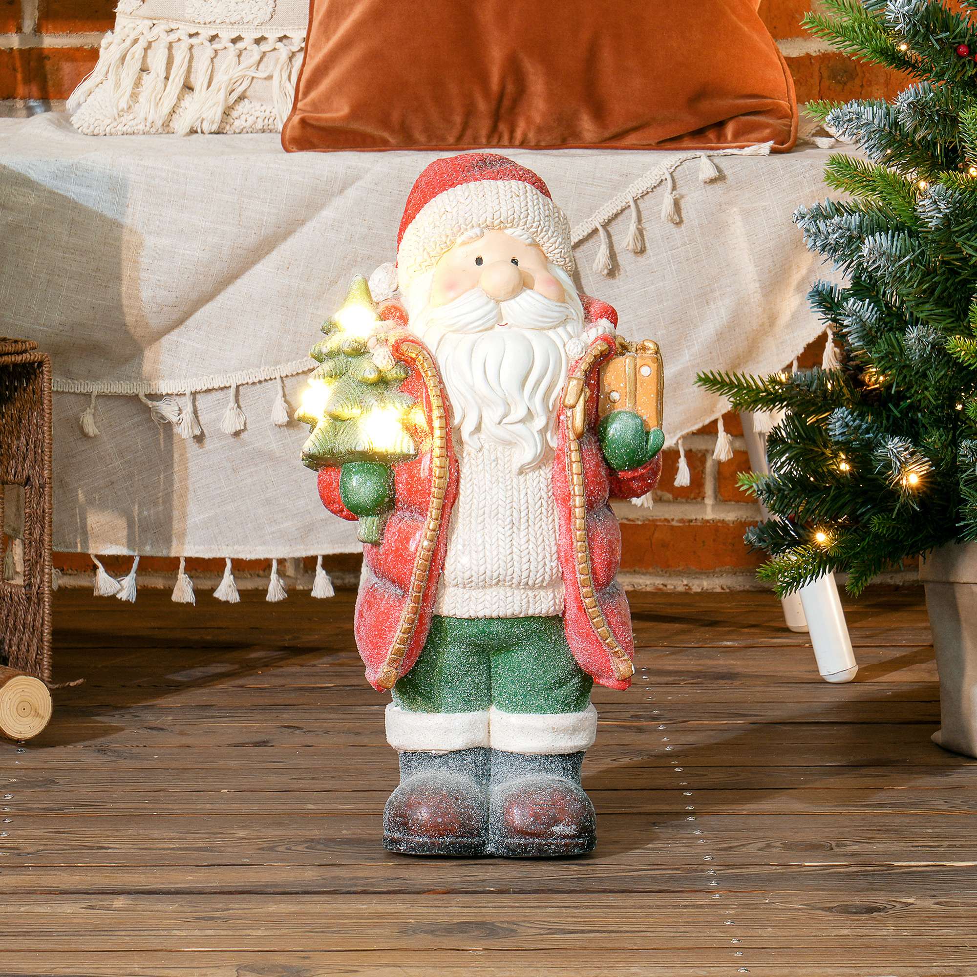 HOMCOM Weihnachtsdeko Figur, Weihnachtsmann mit Weihnachtsbaum und Geschenk günstig online kaufen