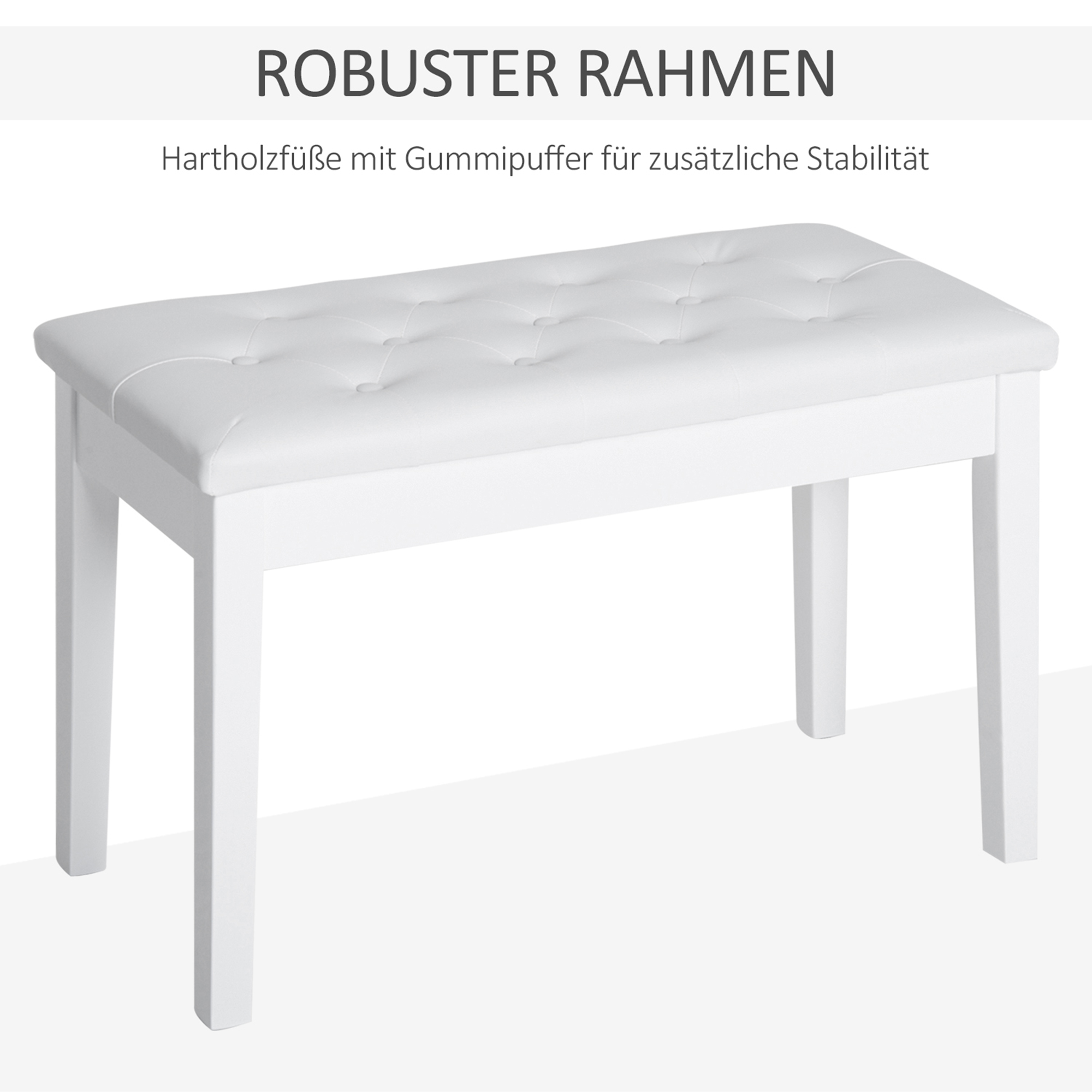 Klaveritool, klaveripink peidetud panipaigaga, klaveritool kunstnahast padjaga, klaveripink, täispuidust klaveripink, klaviatuur, 76 x 36 x 50 cm, valge