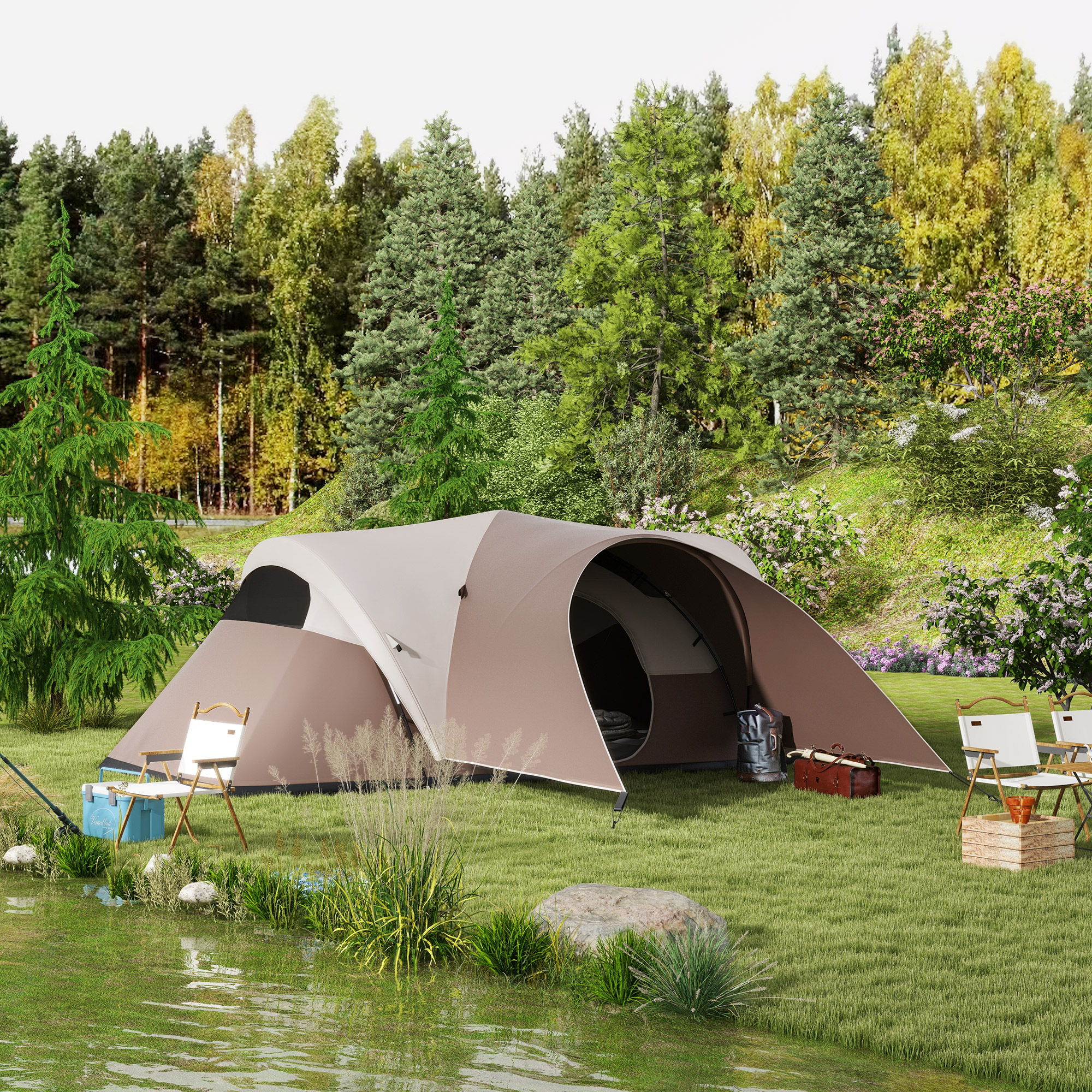 Tentes Dôme Pop-up Double Couche Tente 4 Saison Imperméable, 3-4 Personnes Camping Tente pour