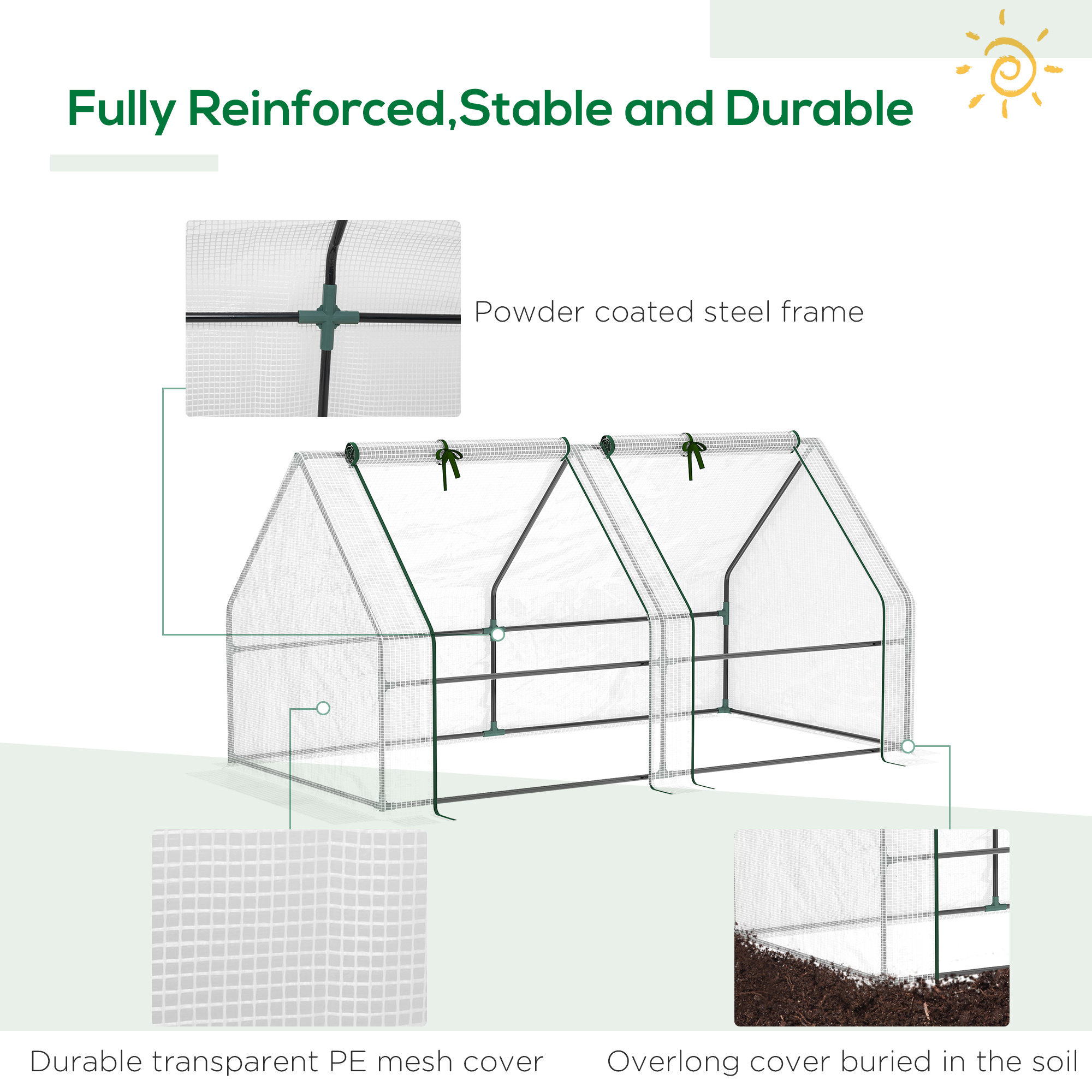Outsunny Mini Small Greenhouse with Steel Frame & PE Cover & Zipped Window Poly tunnel Steeple for Plants Vegetables, 180 x 90 x 90 cm, White 5