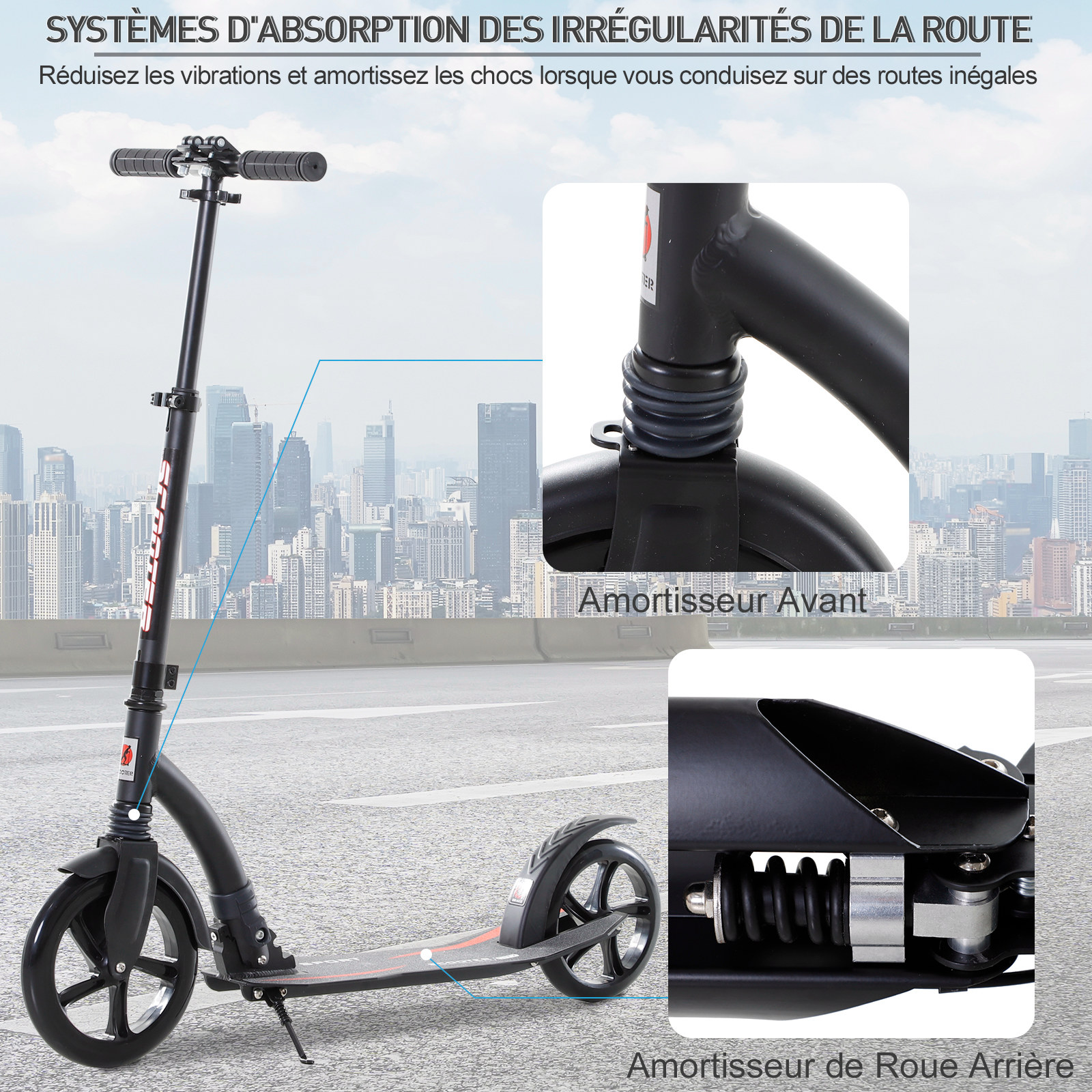 Trottinette Pliable Enfant 4 à 13 Ans COSTWAY-2 Roues PU