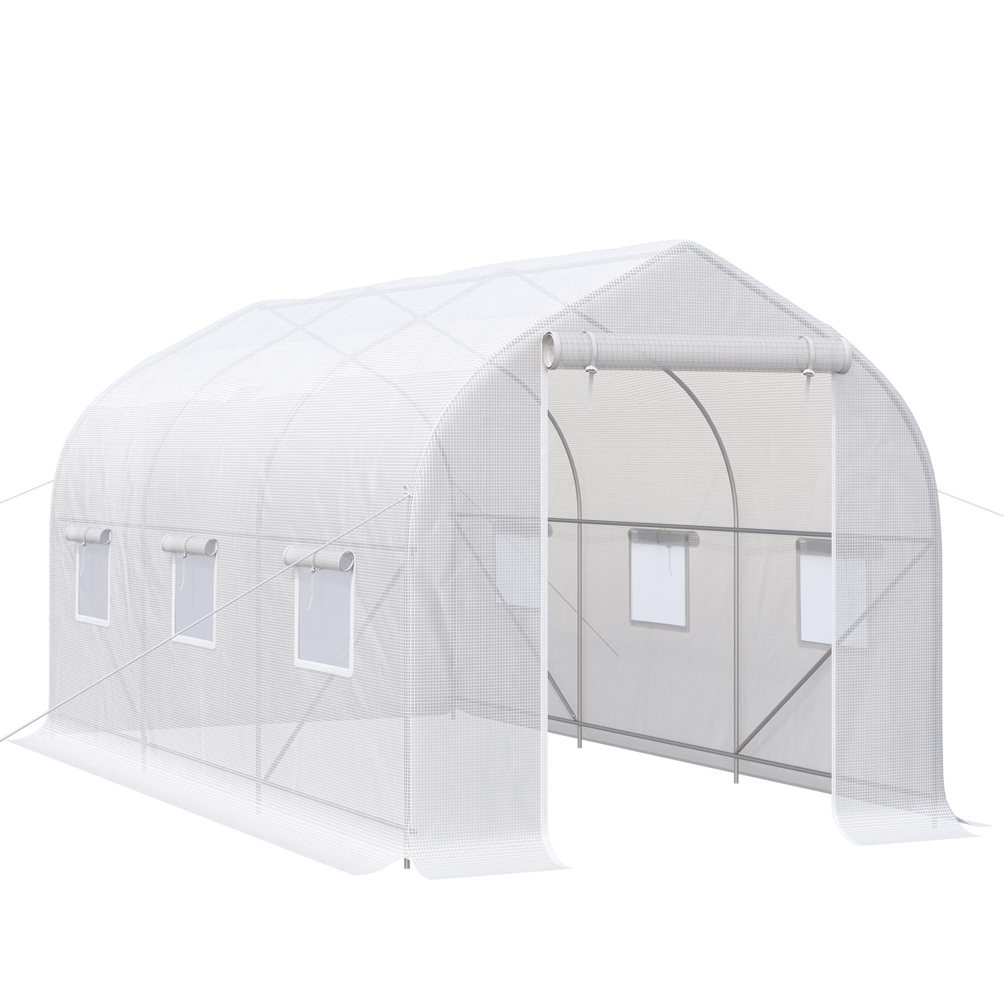 Outsunny Invernadero de Jardín Invernadero de Plantas Tipo Túnel con 6 Ventanas y Puerta Enrollable con Cremallera 4x2x2 m Blanco   Aosom Espa