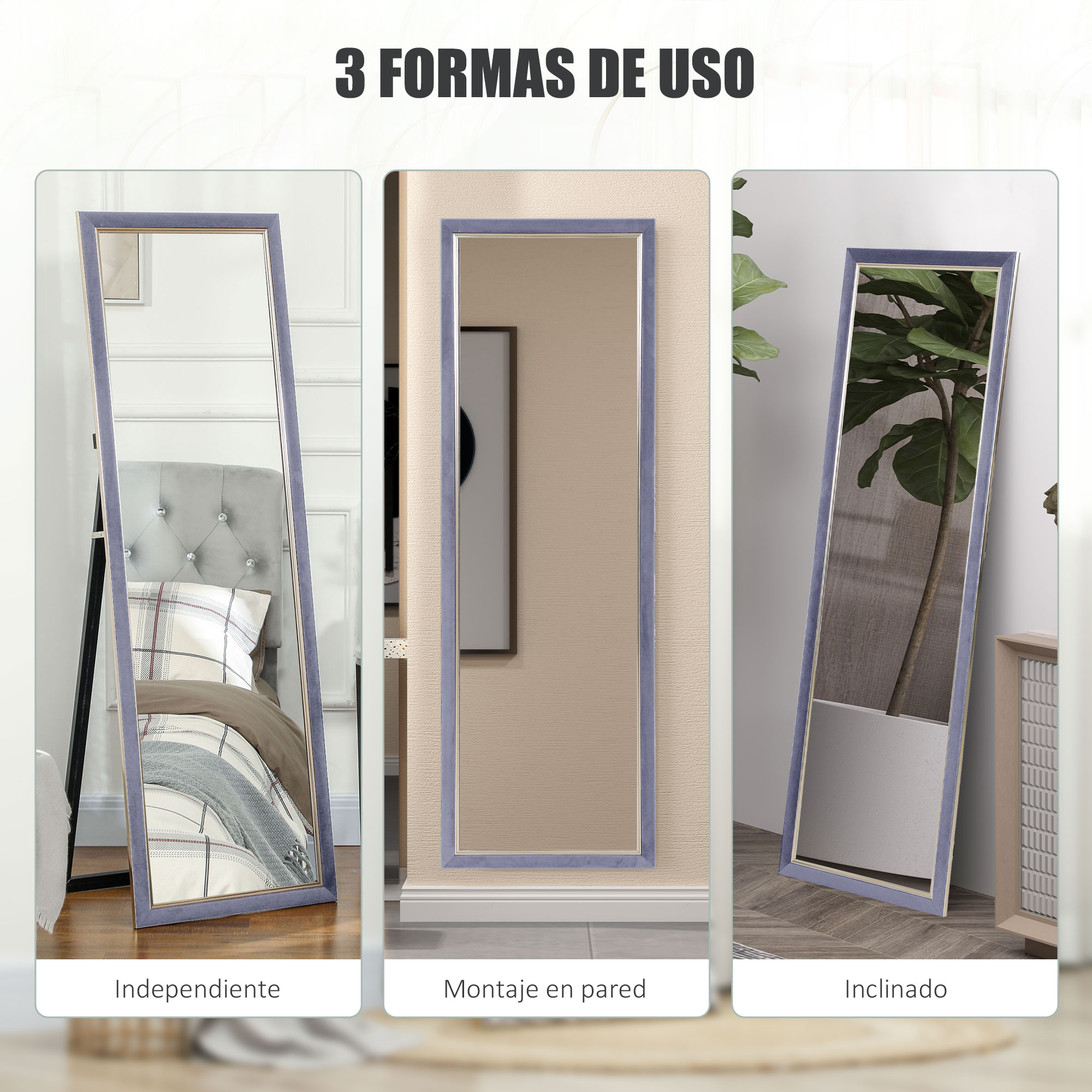 Espejo De Cuerpo Entero Con Luces LED De Pie Luz Ajustable De 3 Colores 50x151 Cm HOMCOM