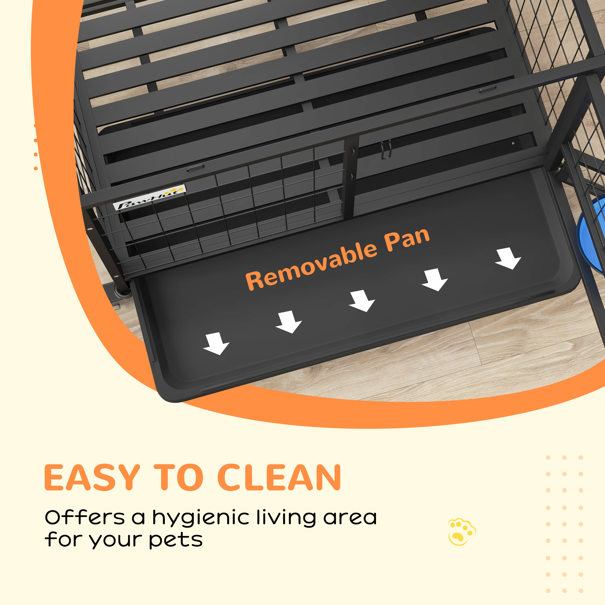 PawHut Heavy Duty Dog Crate on Wheels w/ Bowl Holder, Removable Tray, Openable Top, Detachable Door, for M, L Dogs 8