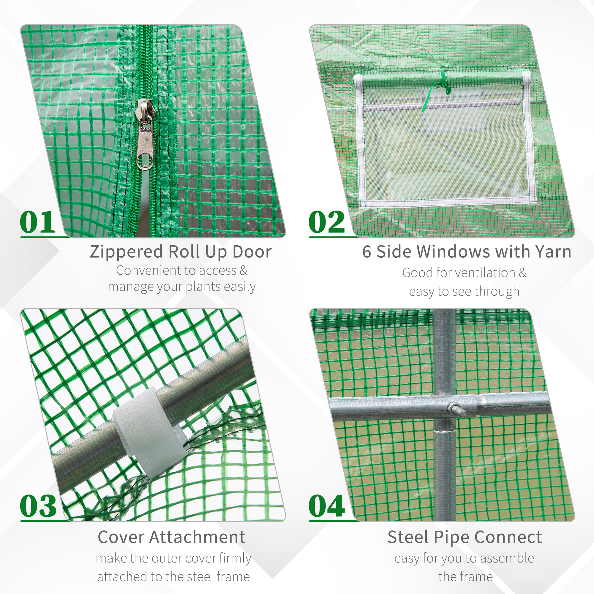 Outsunny 4.5m x 2m x 2m Walk-in Tunnel Greenhouse Garden Plant Growing House with Door and Ventilation Window, Green 5