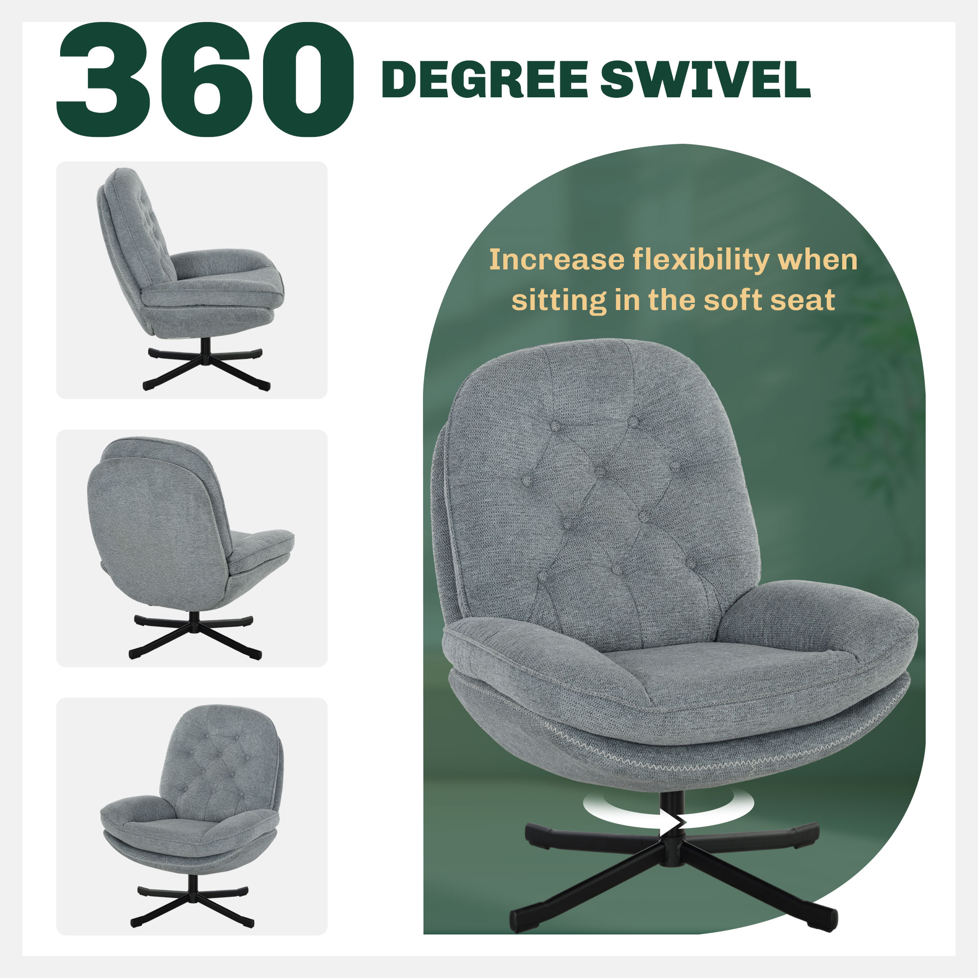 HOMCOM Relaxed Swivel Armchair Grey 4