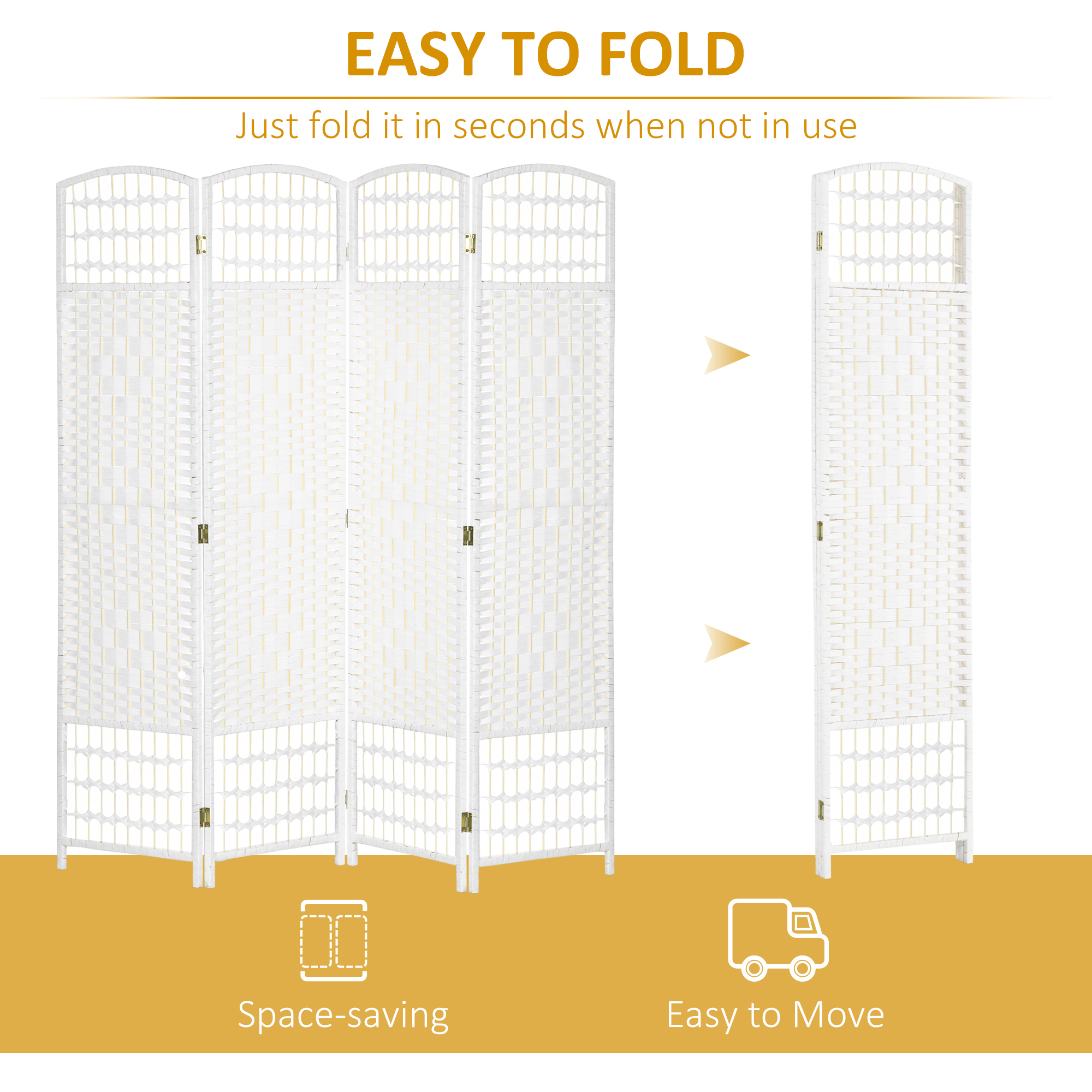 HOMCOM 4 Panel Folding Room Divider, Privacy Screen, Freestanding Paravent Partition Separator for Living Room, Bedroom and Office, 160 x 170cm, White 4