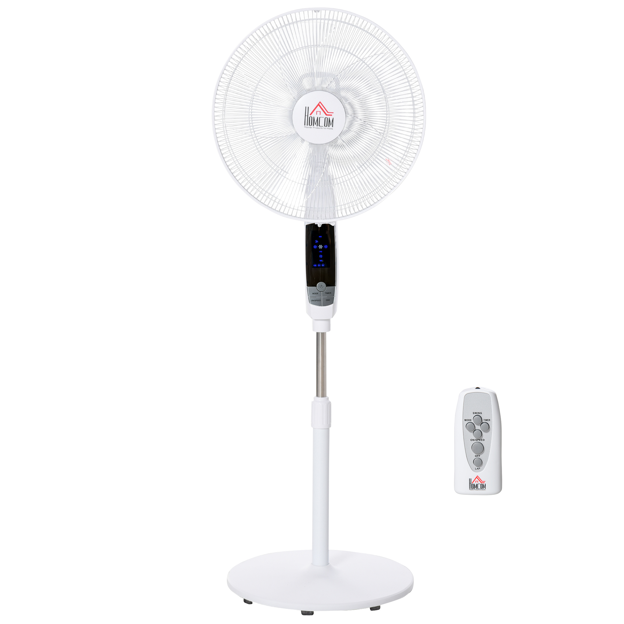 Product photograph of Homcom Pedestal Fan 54 With Led Display 3 Speeds 3 Modes 85 Oscillation Adjustable Height Remote For Living Room Black And White Aosom Uk from Aosom UK
