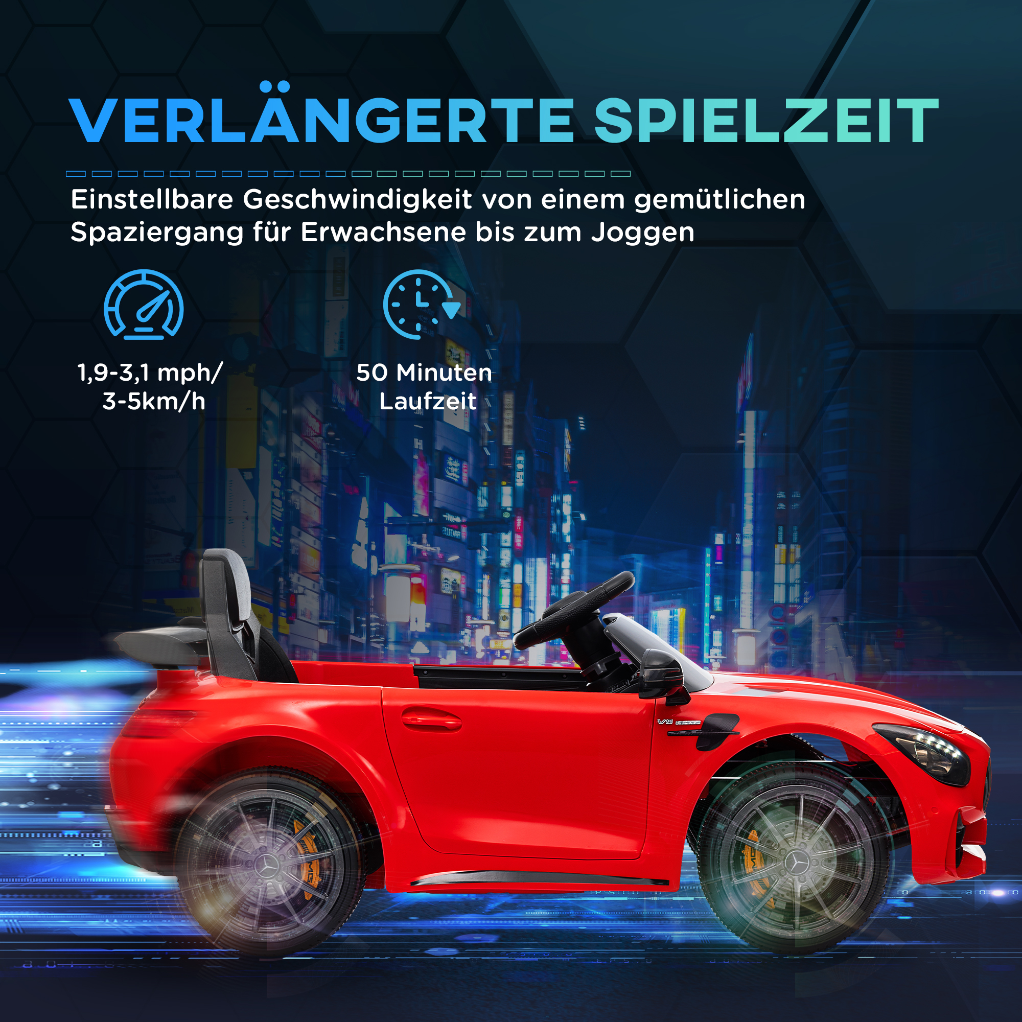 Elektriline lasteauto, Mercedes, 3-5 km/h, puldiga, tulede ja muusikaga, punane