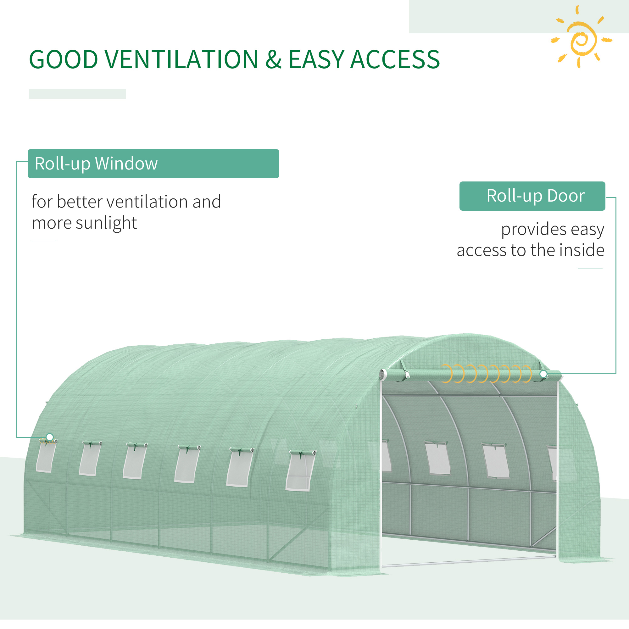 Outsunny 6 x 3 x 2 m Polytunnel Greenhouse with Roll-up Door and 12 Mesh Windows, Walk-in Garden Tunnel Warm House Tent with UV-resistant PE Cover and Galvanised Steel Frame, Green 5