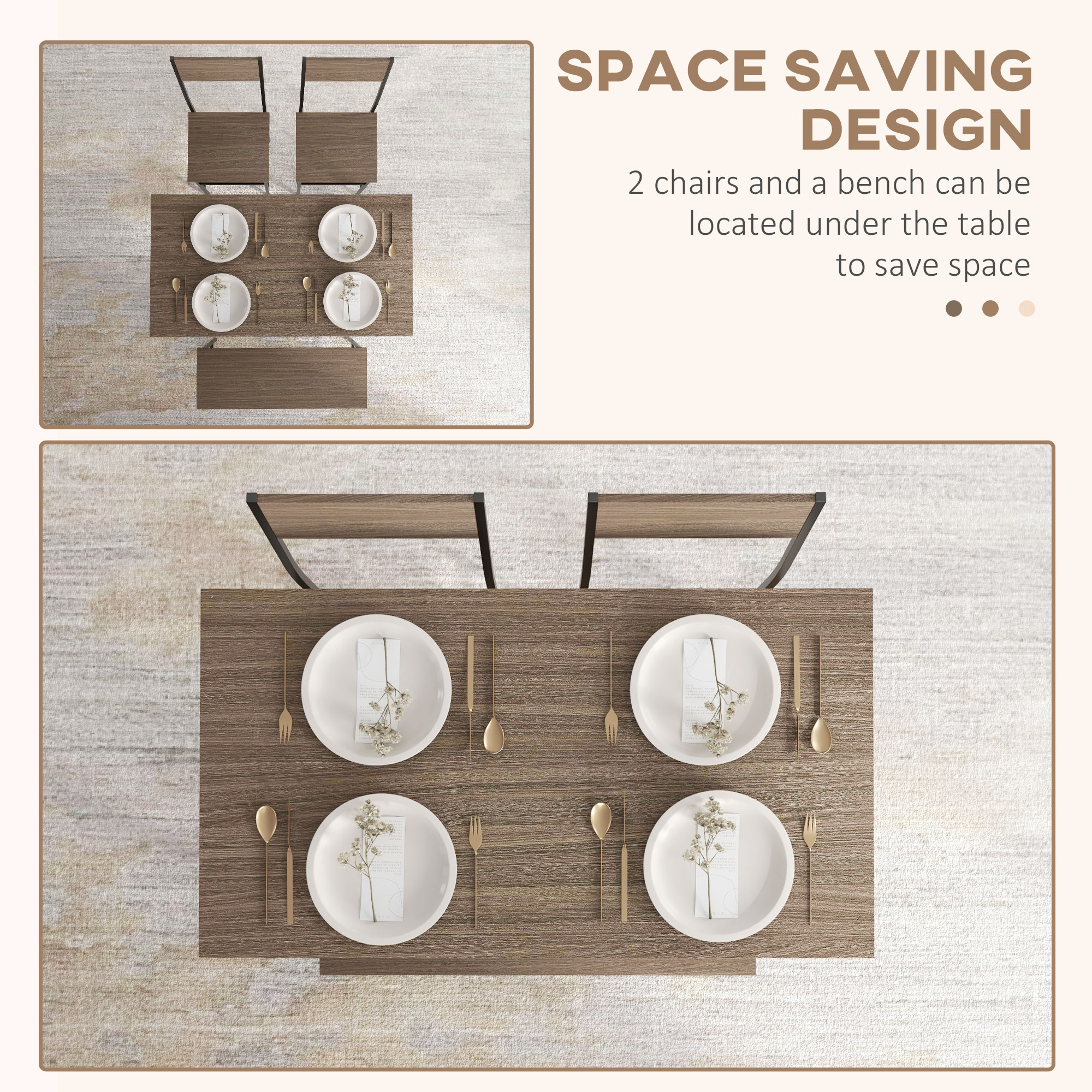 HOMCOM Four-Piece Dining Set, With Table, Chairs and Bench 5