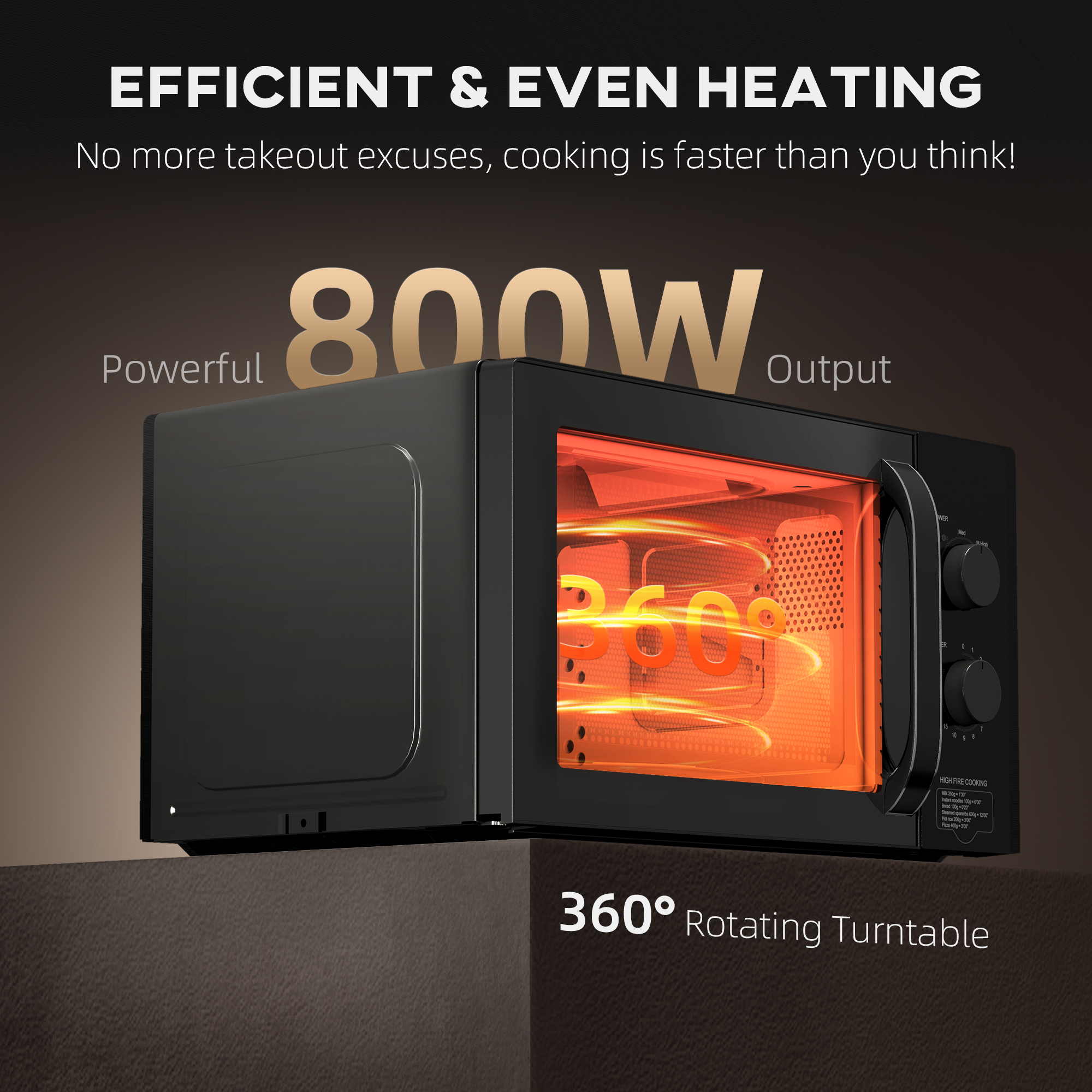 HOMCOM 23L 800W Microwave Oven, Solo Manual Microwave with 5 Power Levels, Defrost, 35 Minutes Timer, Clock, Easy Clean, Small Black Microwave 6