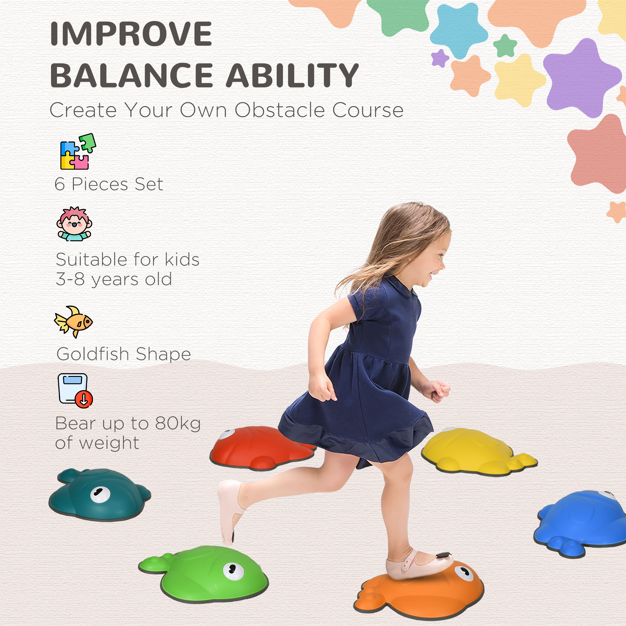 AIYAPLAY 6 Pcs Balance Stepping Stones Kids for Sensory with Non-slip Edge, Stackable Outdoor Indoor Obstacle Course 4