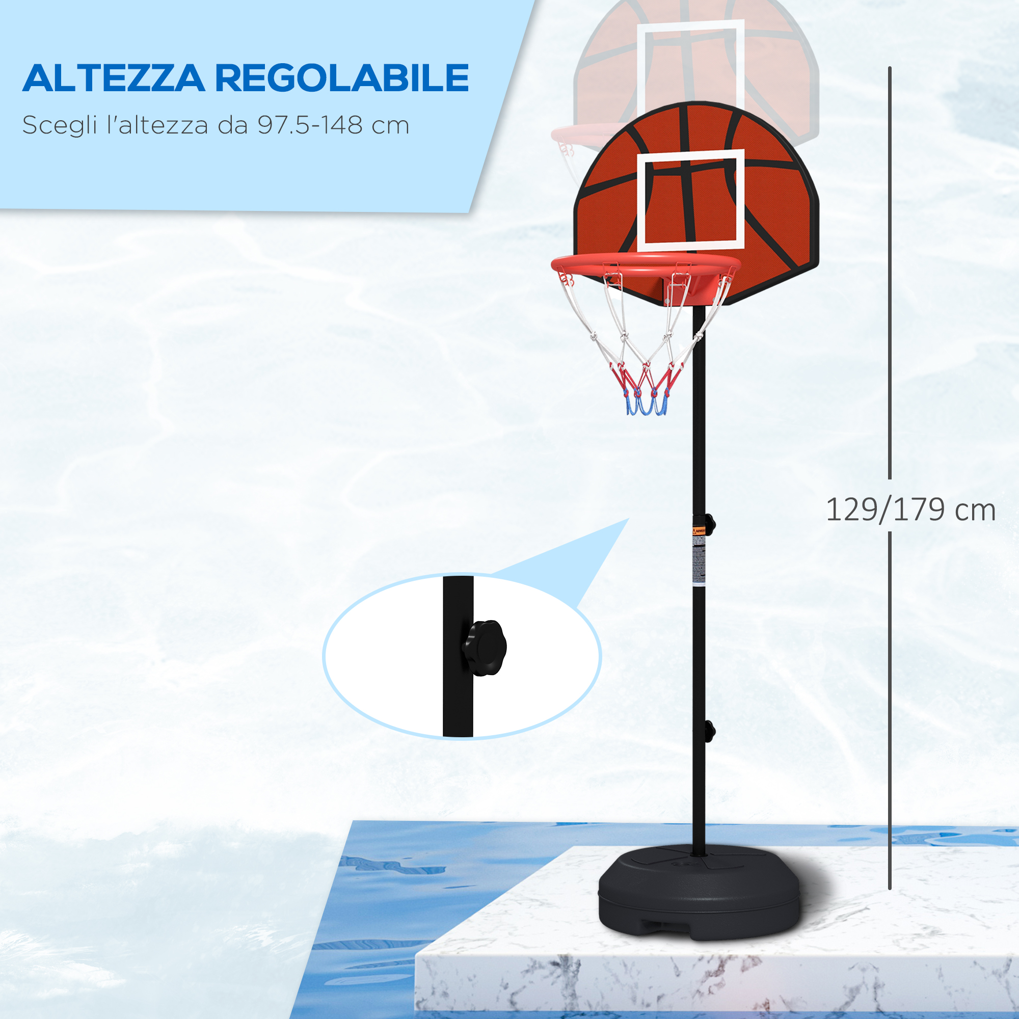 Canestro Basket Regolabile SPORTNOW Con Bersaglio Freccette - 2 In 1, Base Riempibile, Per Giardino - Foto 5