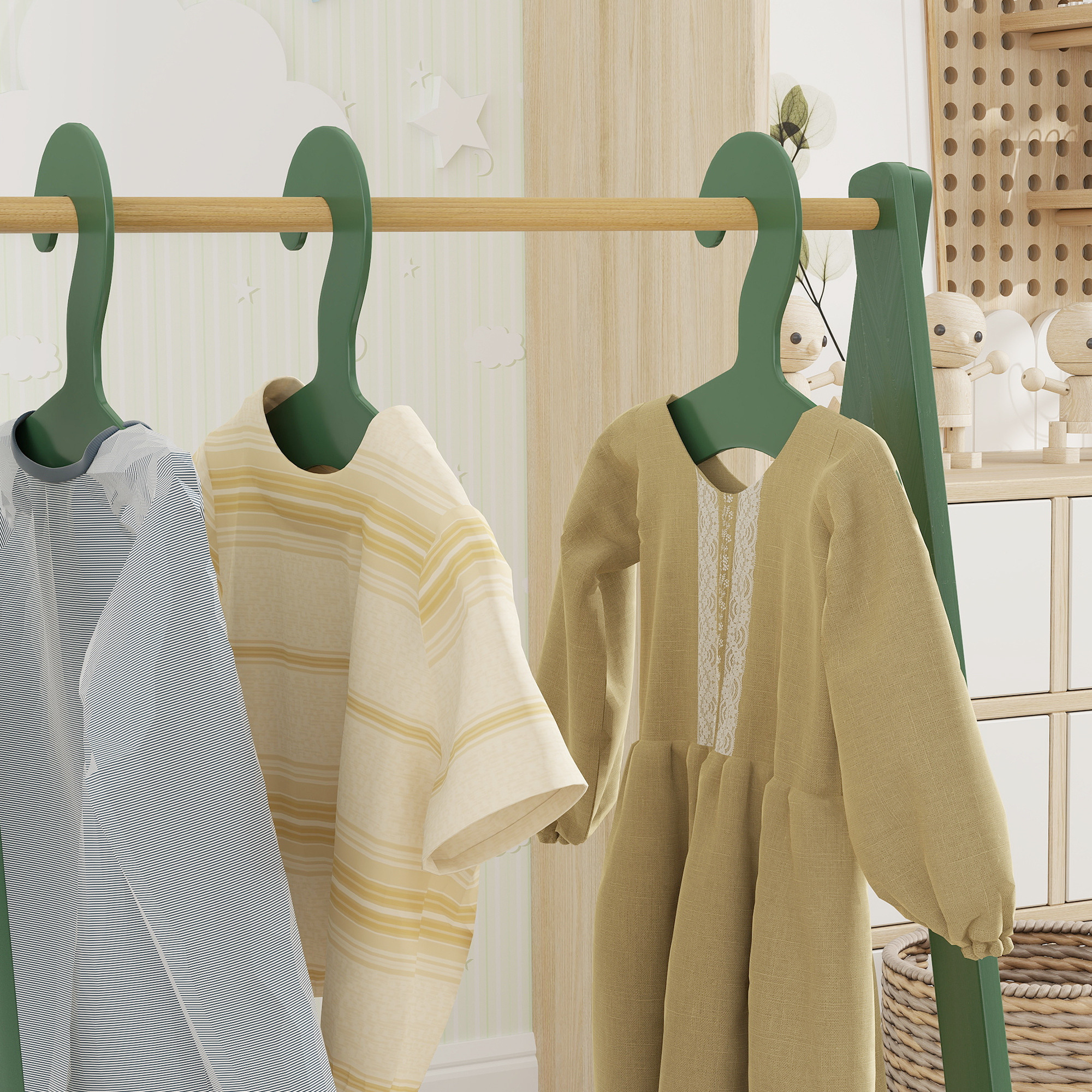 AIYAPLAY Kids Clothes Rail with 3Hangers, Bottom Storage Shelf for Girls, Boys, Nursery, Bedroom, Green 9