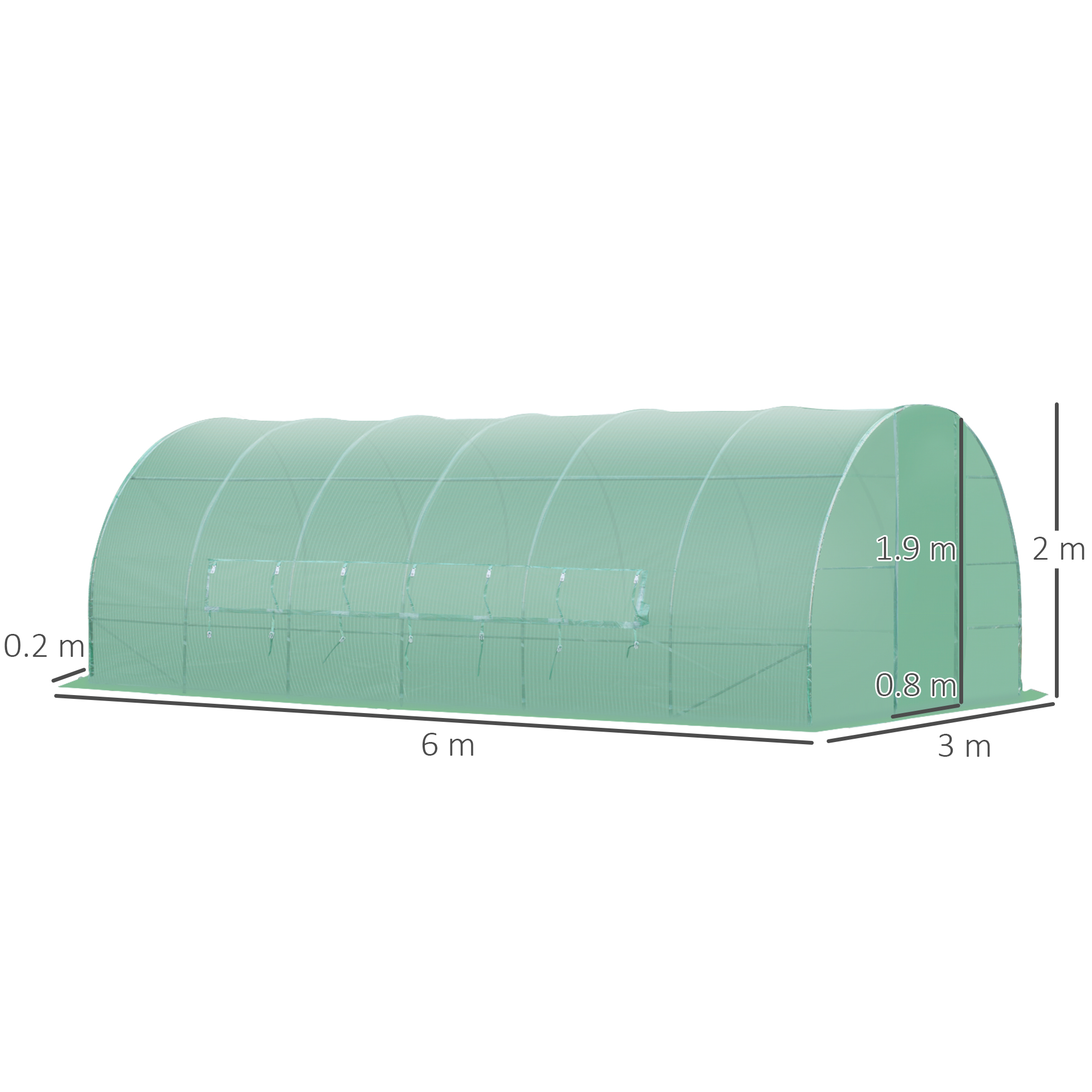 Outsunny Large Polytunnel Walk In Greenhouse, Plant Gardening Tunnel Green House with Metal Hinged Door, Galvanised Steel Frame & Mesh Windows, Green (3 x 6 m) 3