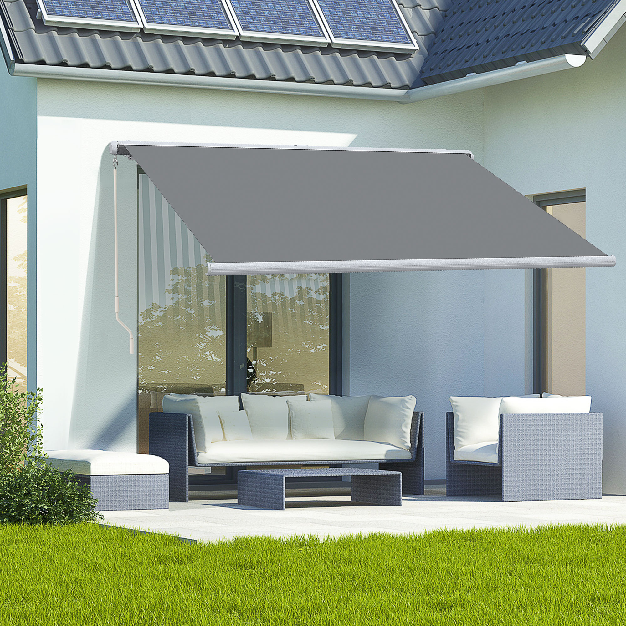 Outsunny 4x3m Full Cassette Electric/Manual Retractable Awning with Remote Controller, Sun Canopies for Patio Door Window with Remote Controller, Grey 8