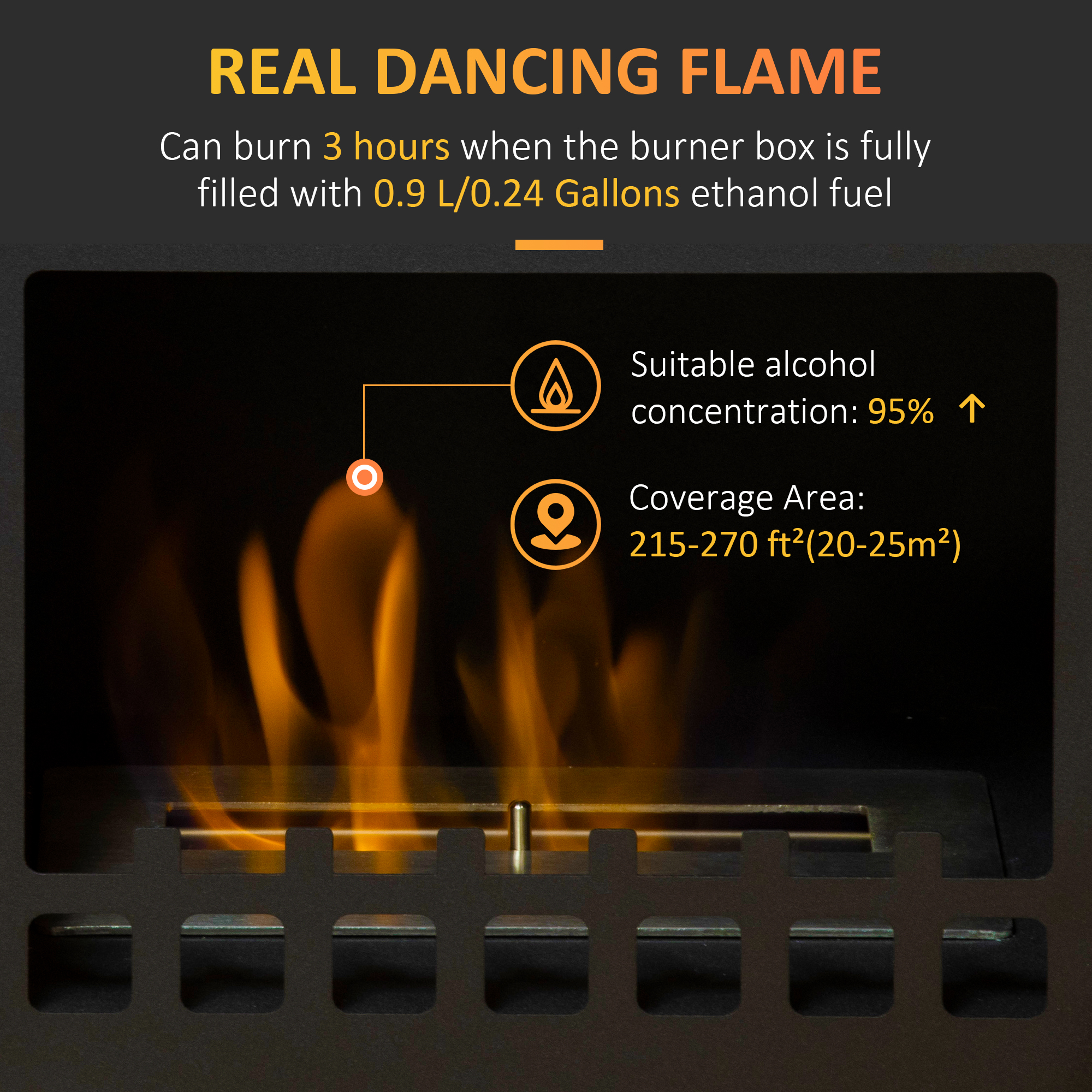 HOMCOM Free Standing Ethanol Fireplace, Bioethanol Heater Stove Fire with 0.9L Tank, 3 Hours Burning Time, Black 4