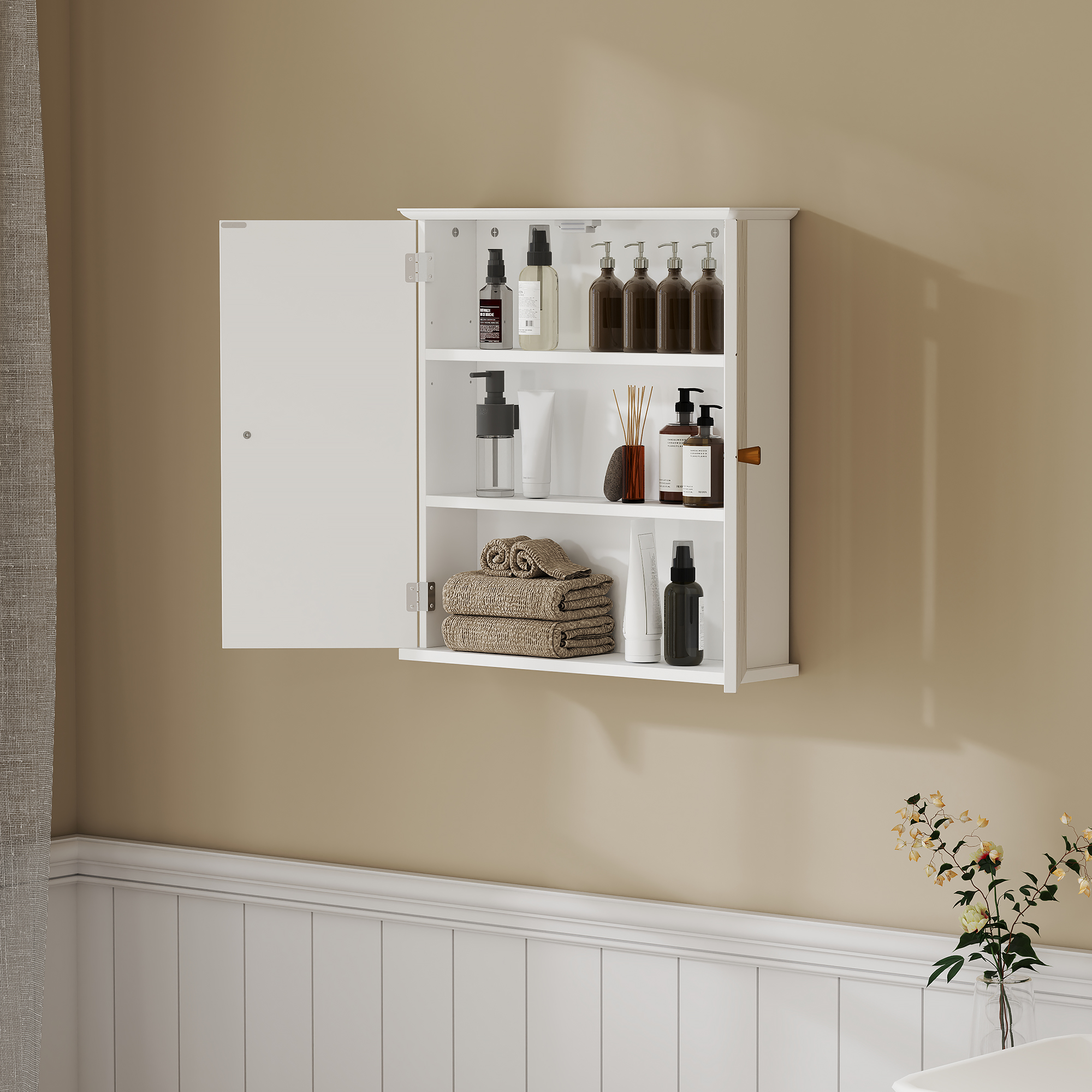 HOMCOM Bathroom Cabinet Wall Mounted, Bathroom Wall Cabinet Medicine Cabinet with 2 Doors, Adjustable Shelf, White 9