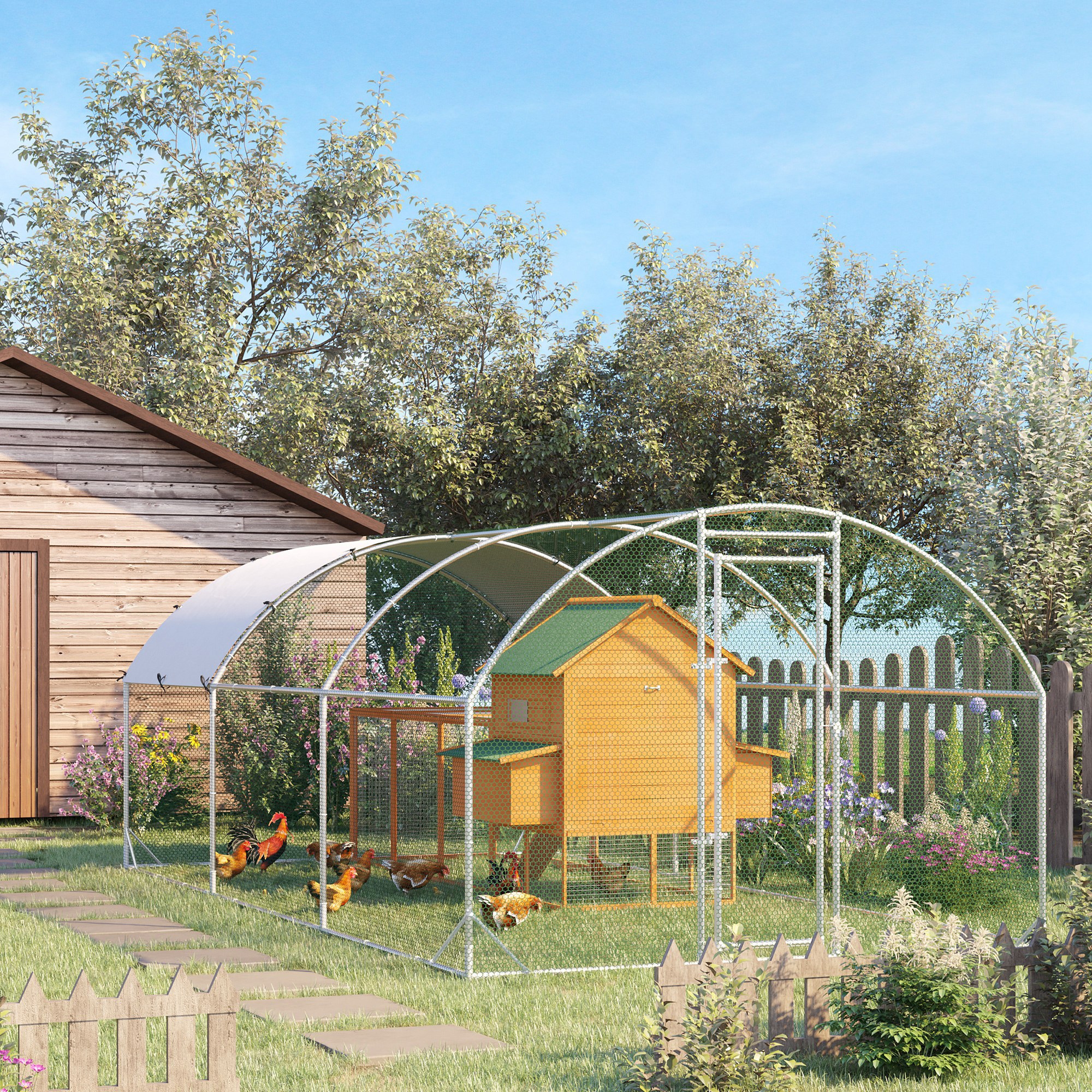 PawHut Galvanised Chicken Coop Hen House w/ Cover 5.7 x 2.8 x 2m 2