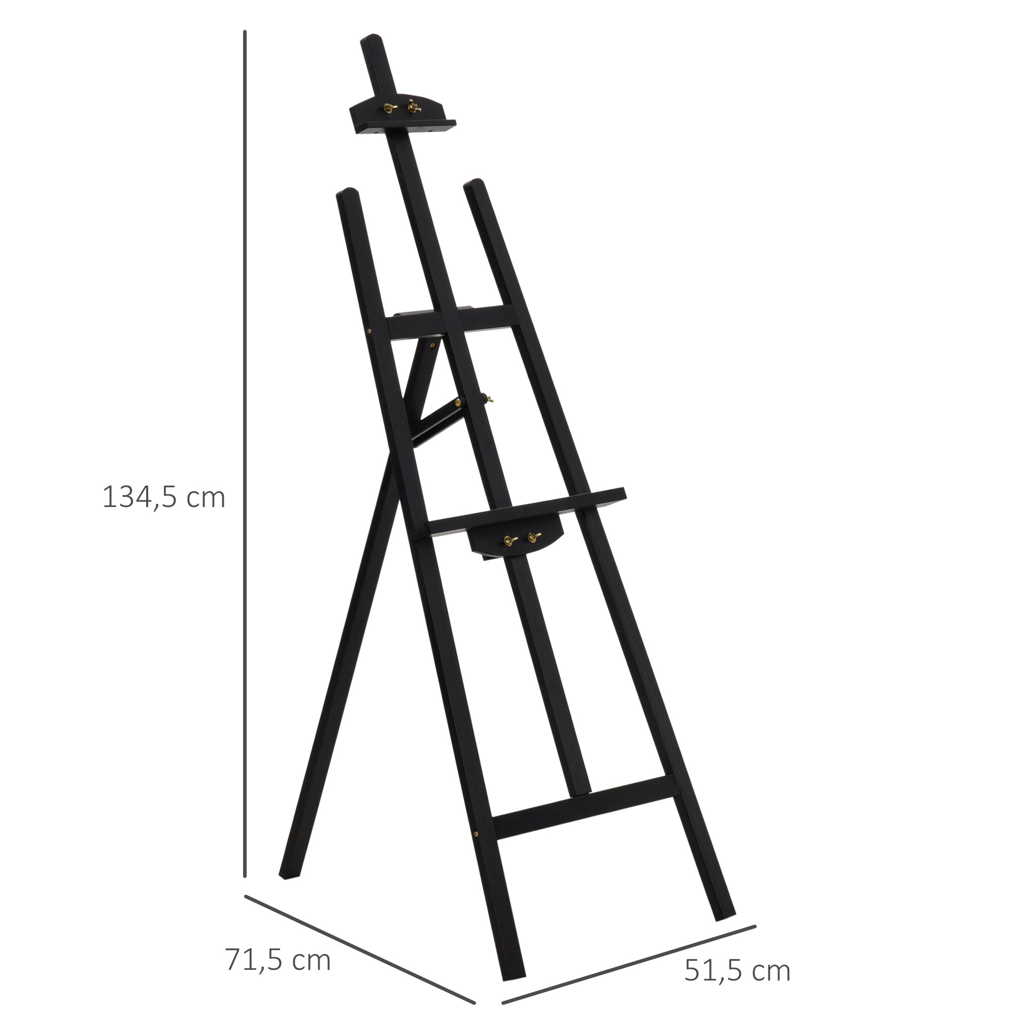 Puidust molbert, 134,5 cm kõrge, kuni 108 cm lõuenditele, välimoltbert, stuudiomoltert maalimiseks, visandamiseks, pulmadeks, näitusteks, must