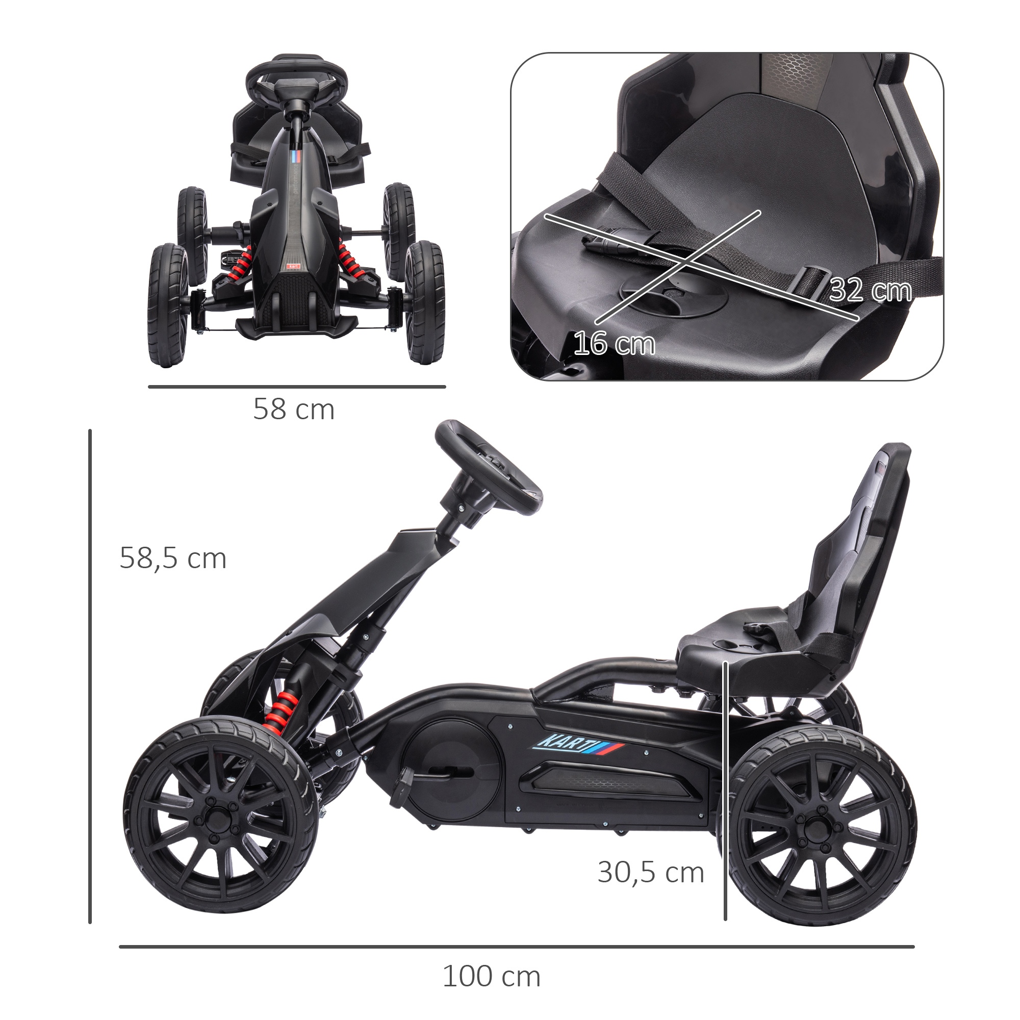 HOMCOM Go Kart a Pedales para Niños con Asiento Ajustable Neumáticos de Goma Fre