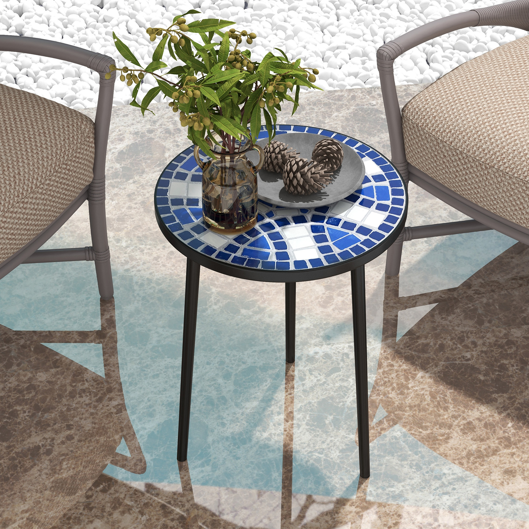 Table Jardin Mosaïque Rond Ø60cm - Table Bistrot Extérieur Rouge/Bleu/Blanc