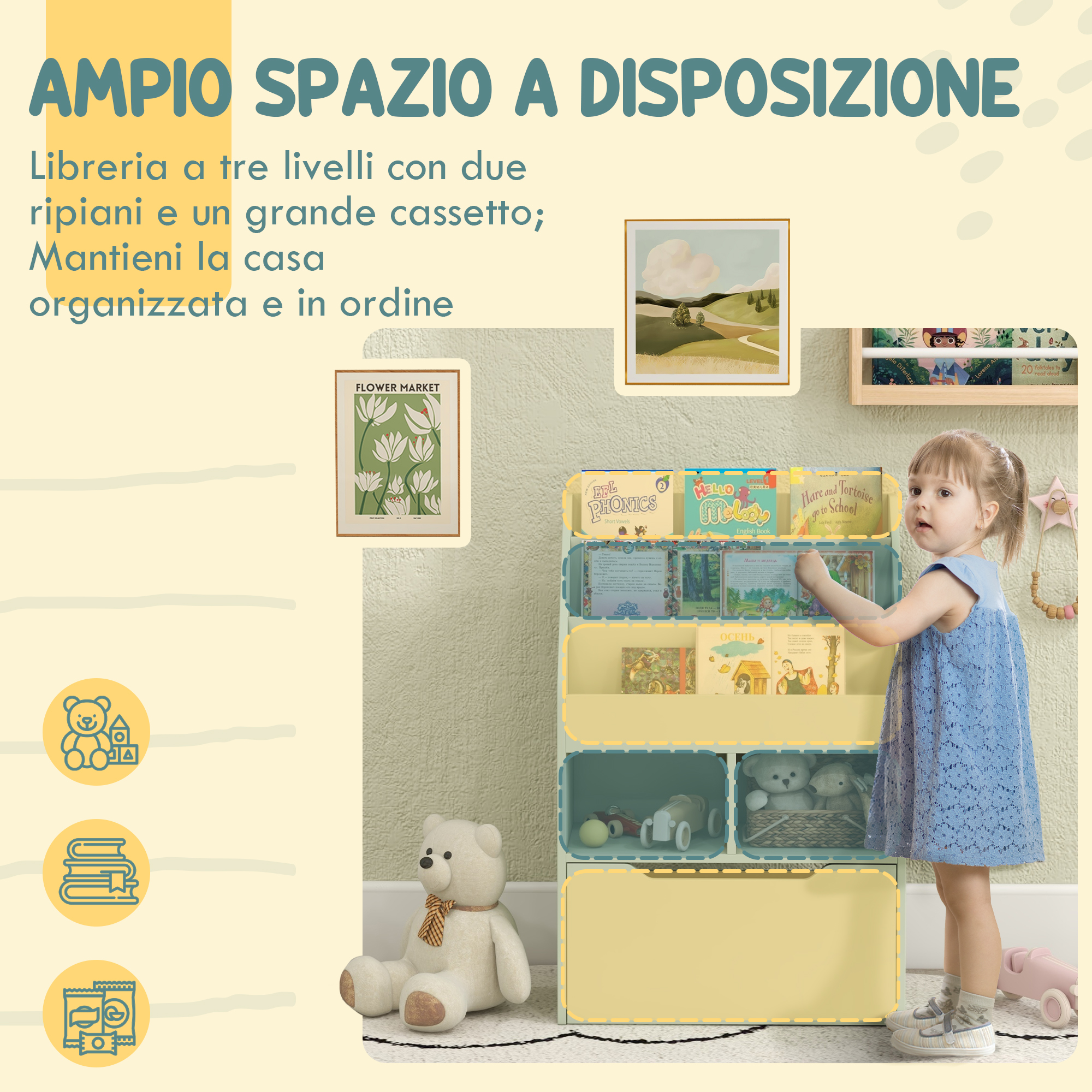 Libreria Bambini Piccola - Scaffale Libri Da Tavolo 32x21.5x19.5cm Per Camera Dei Piccoli