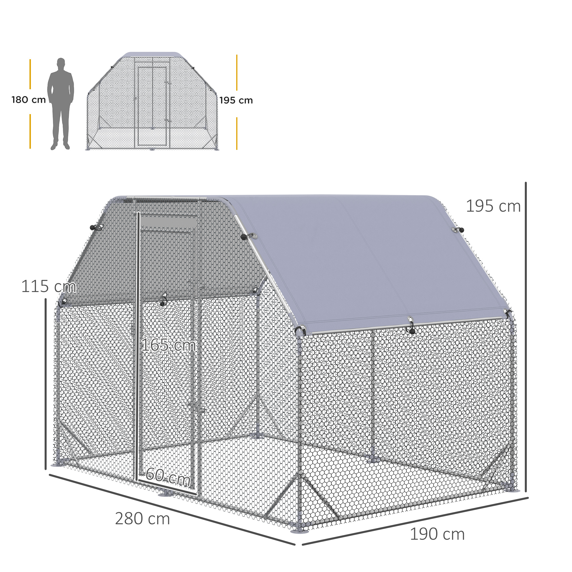 PawHut Walk in Chicken Run Chicken Coop Hen House Outdoor with Roof for 4-6 Chickens, 280 x 190 x 195cm 3