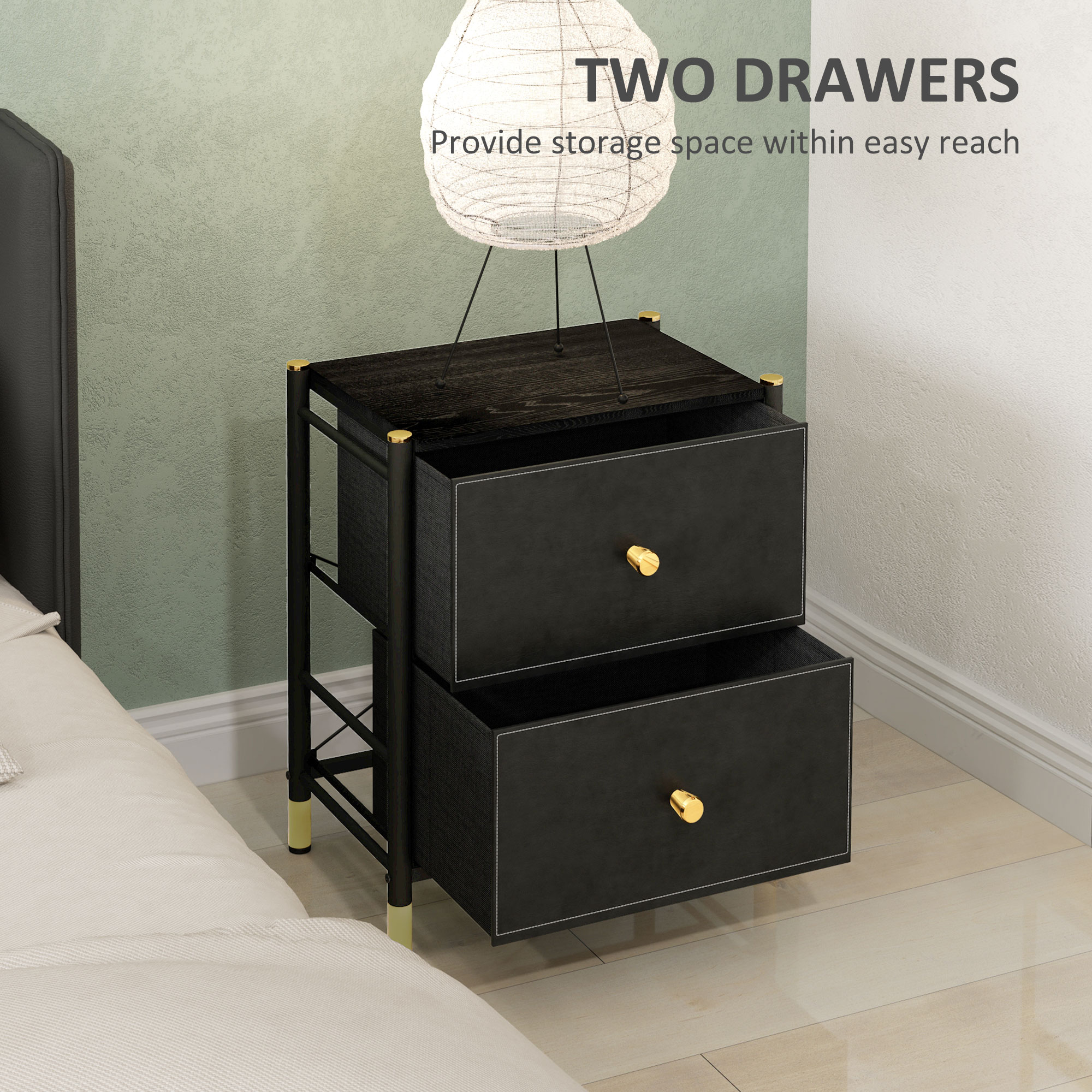 HOMCOM Faux Leather Bedside Table Black 5