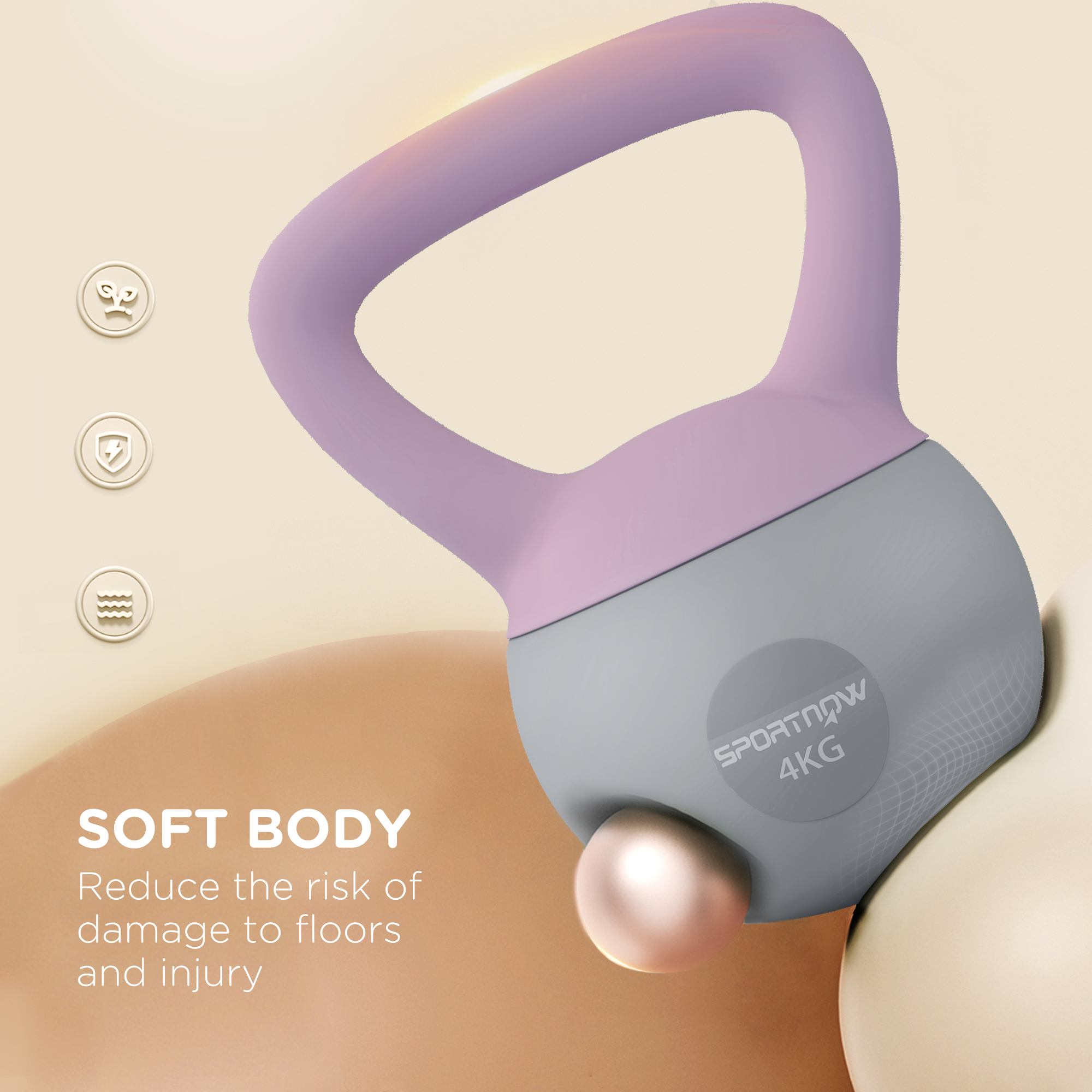 SPORTNOW 4KG Soft Kettlebell, Kettle Bell with Non-Slip Handle for Home Gym, Weight Lifting, Strength Training, Purple/Grey 4
