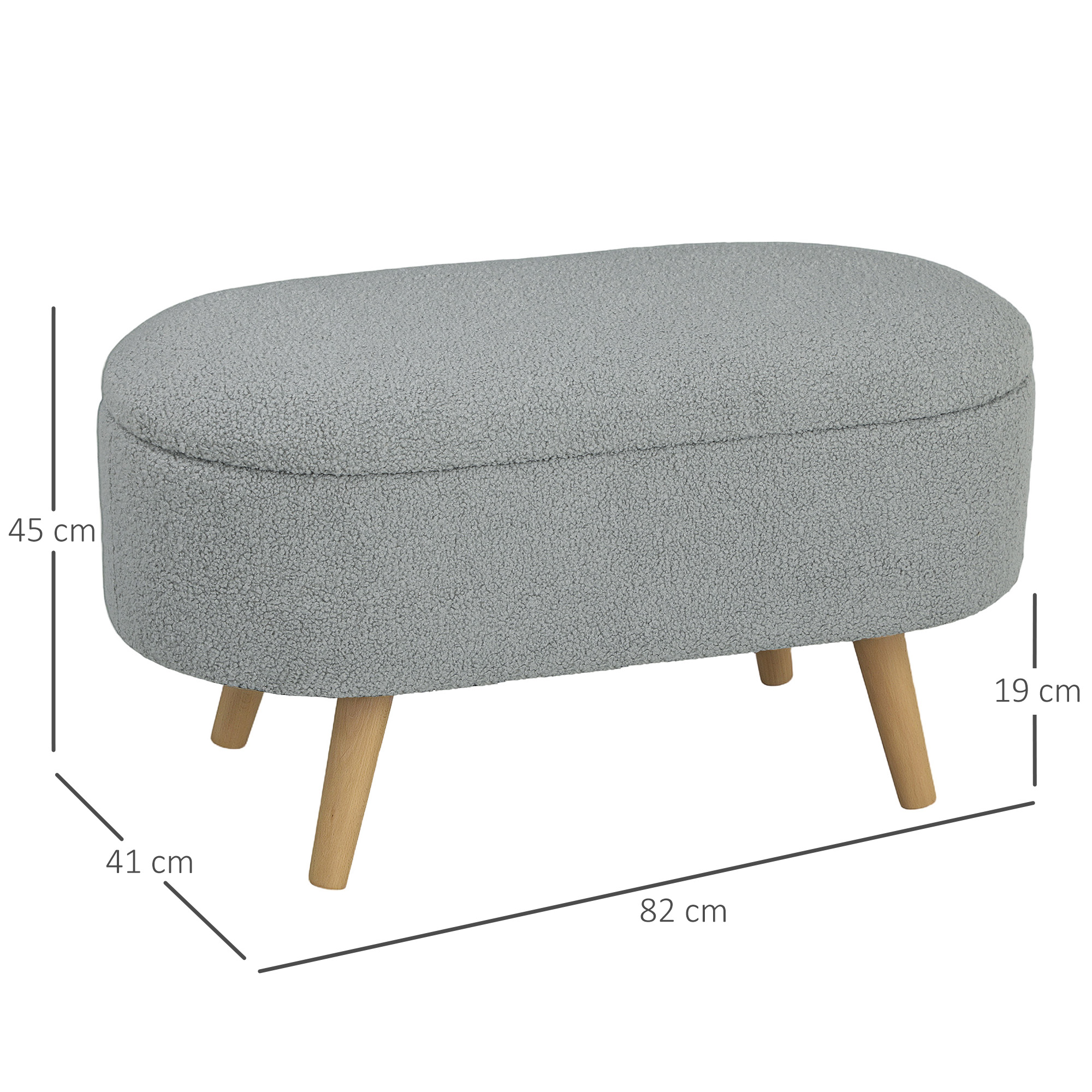 HOMCOM Teddy Fleece Storage Ottoman Grey 3