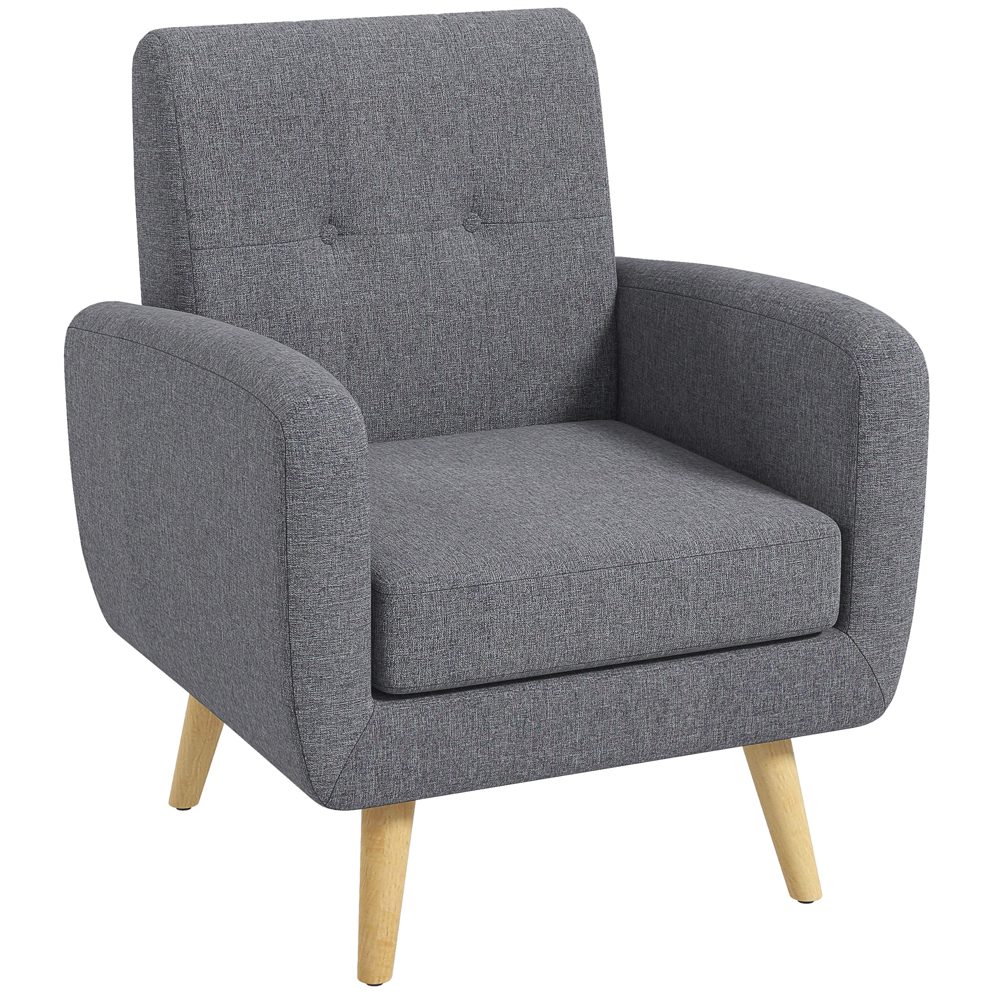 HOMCOM Einzelsessel Relaxsessel Polstersessel mit Leinenoptik, Fernsehsessel im Moderndesign, Armlehnensessel mit Sitzkissen, Holzbeine, für Wohnzimmer, Schlafzimmer, Hellgrau   Aosom – HOMCOM