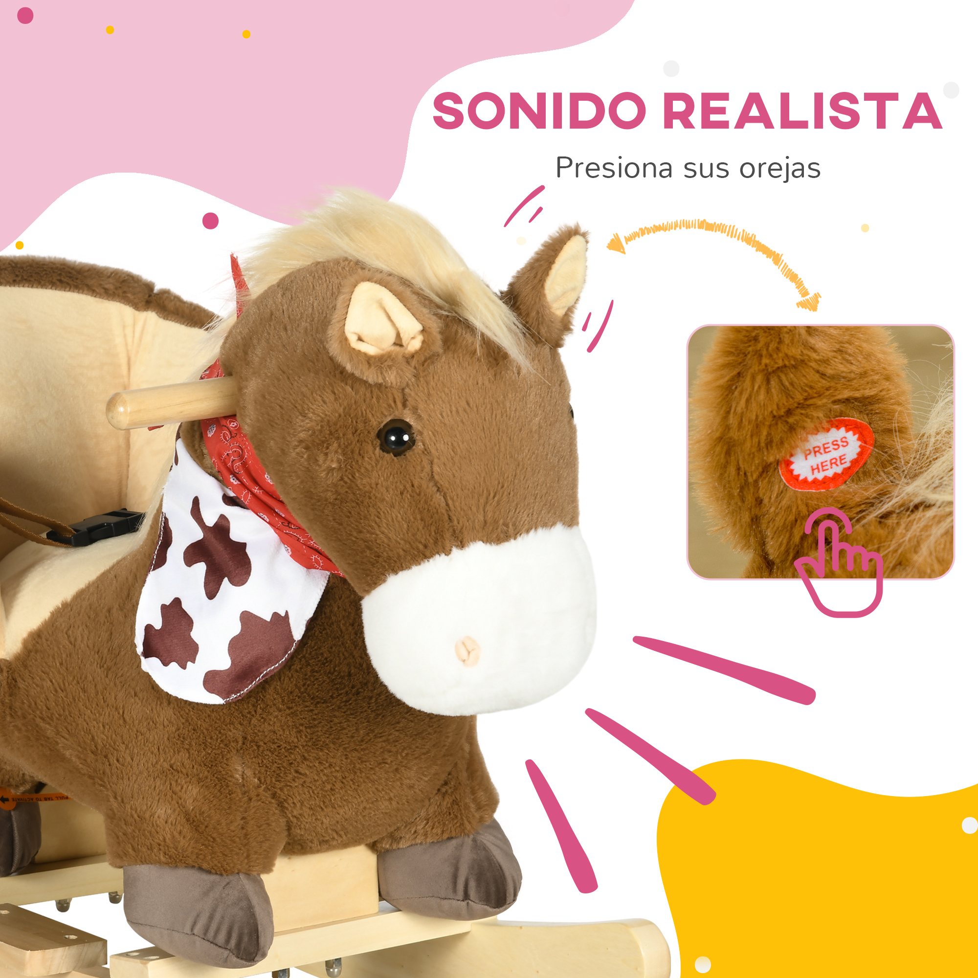 Caballo Balancín De HOMCOM Con Forma De Husky, Para Niños De 18 A 36 Meses. Incluye Sonidos Realistas, Cinturón De Seguridad, Asideros Y Base De Madera. Carga Máxima 40 Kg. Juguete Resistente Y Seguro.