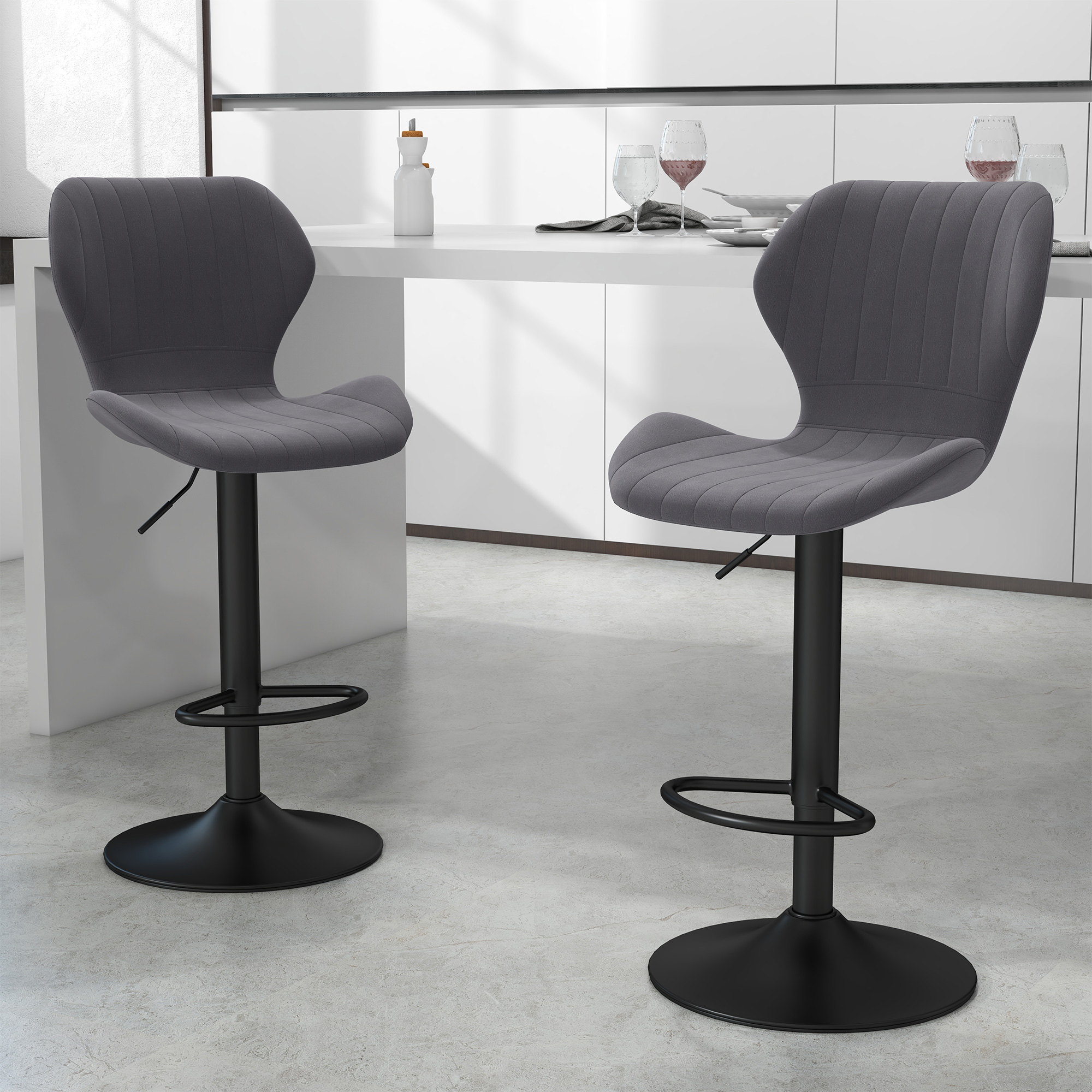 Set 2 Sgabelli Da Bar HOMCOM Con Seduta Girevole E Velluto, Altezza Regolabile 60-81 Cm, Crema
