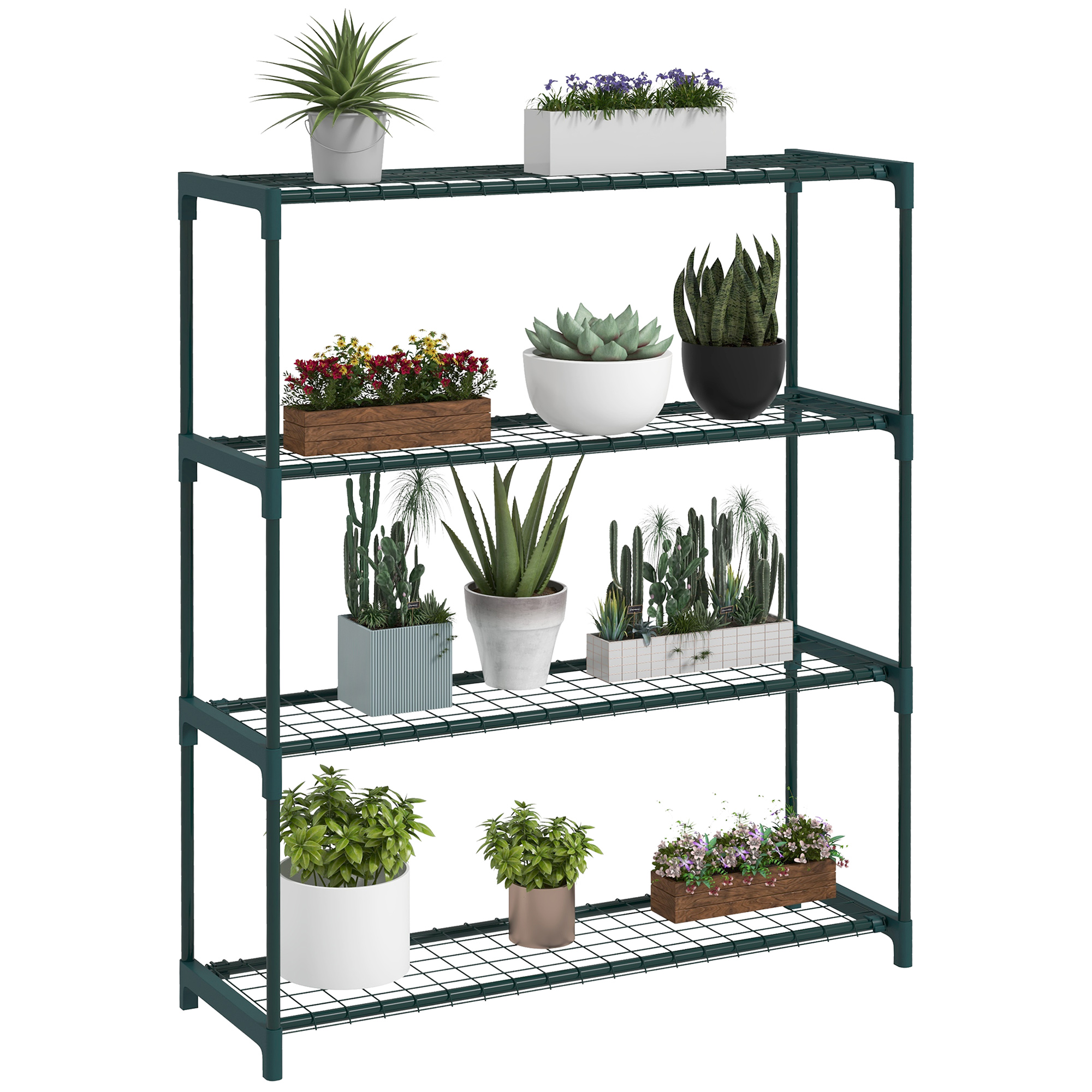 Image of Outsunny Scaffale Porta Piante a 4 Livelli da Esterno e Interno in Acciaio, 89x28x107cm, Verde006