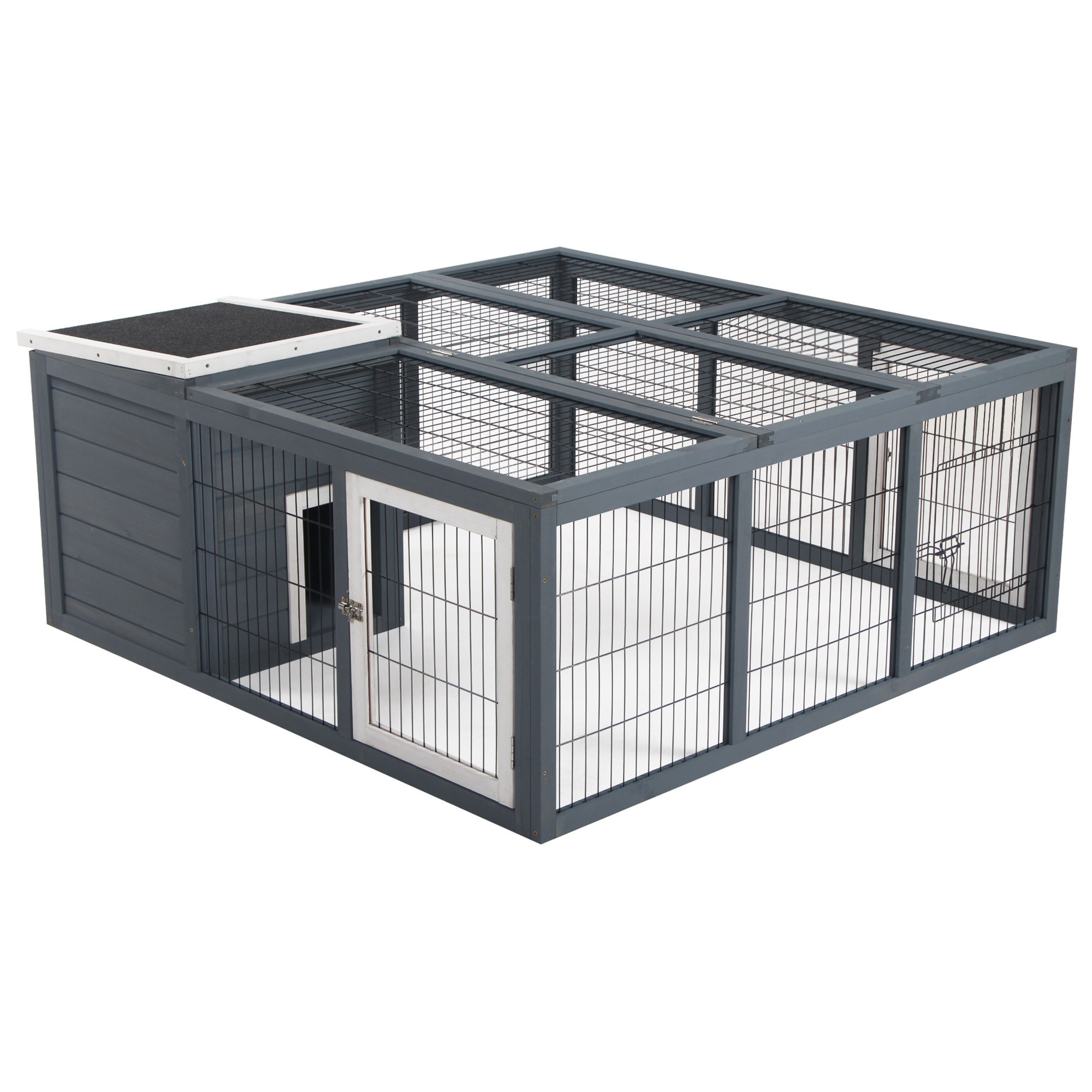 PawHut Rabbit Hutch with Openable Foldable Roof, Light Grey