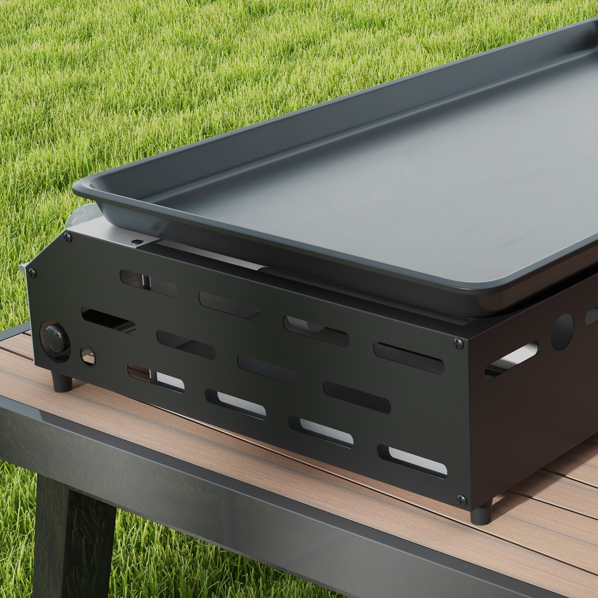 Outsunny Plancha Gaz 4 Brûleurs Acier Inox Émaillé 9,6 KW - Grande Surface Cuisson Transportable