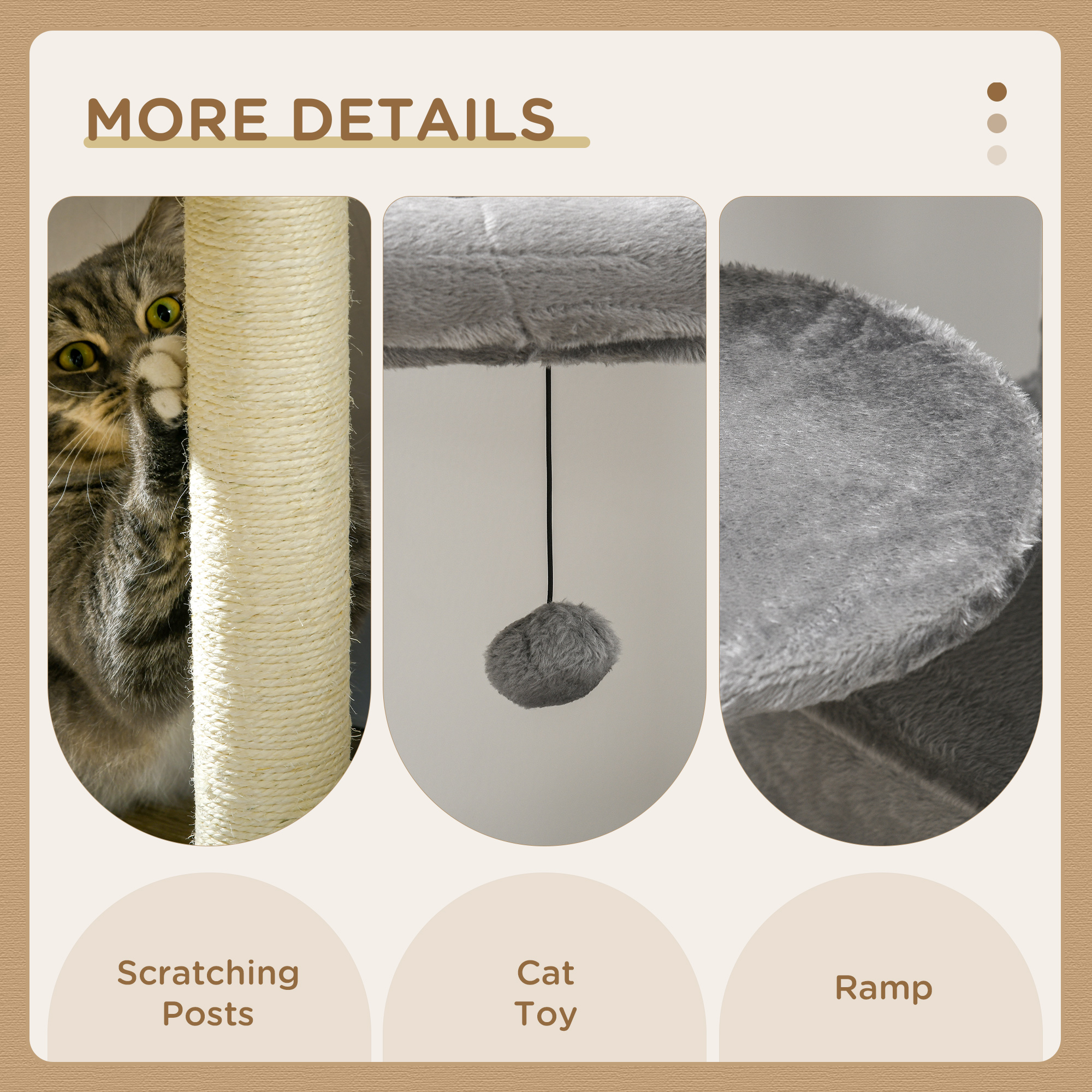 PawHut Cat Tree Tower for Indoor Cats, with Scratching Post, Cat House, Toy, Grey 6