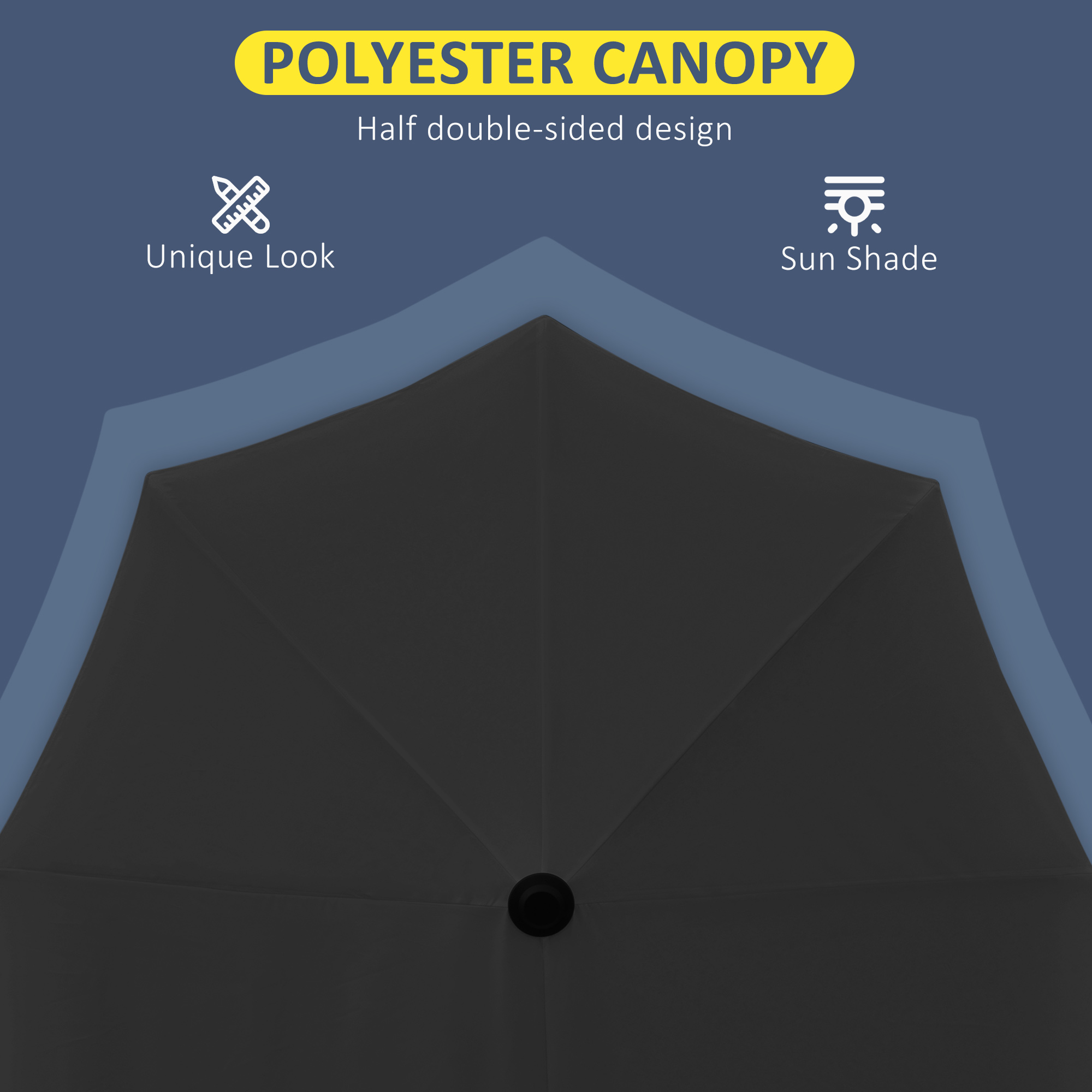 Outsunny 2m Half Parasol Market Umbrella Garden Balcony Parasol with Crank Handle, Base, Double-Sided Canopy, Black 7