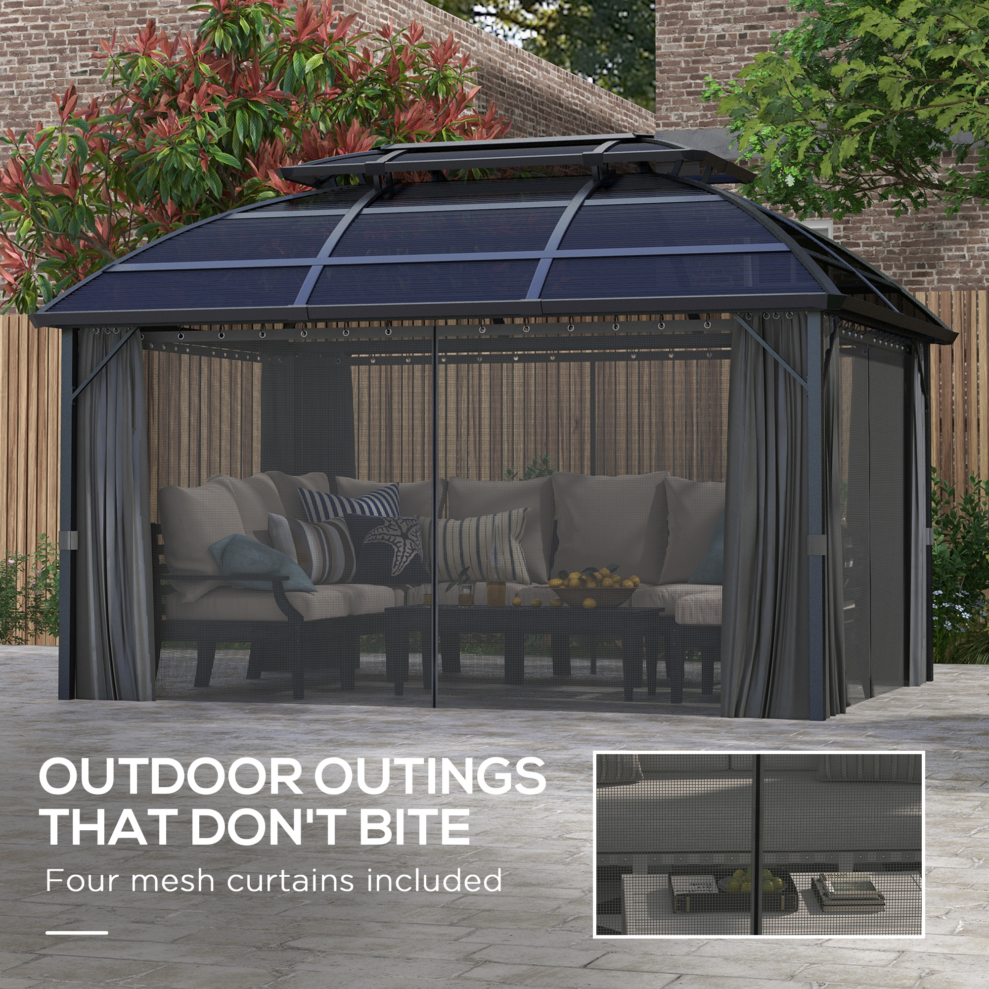 Outsunny 4 x 3m Aluminium Frame Hard Gazebo, with Accessories Black 5