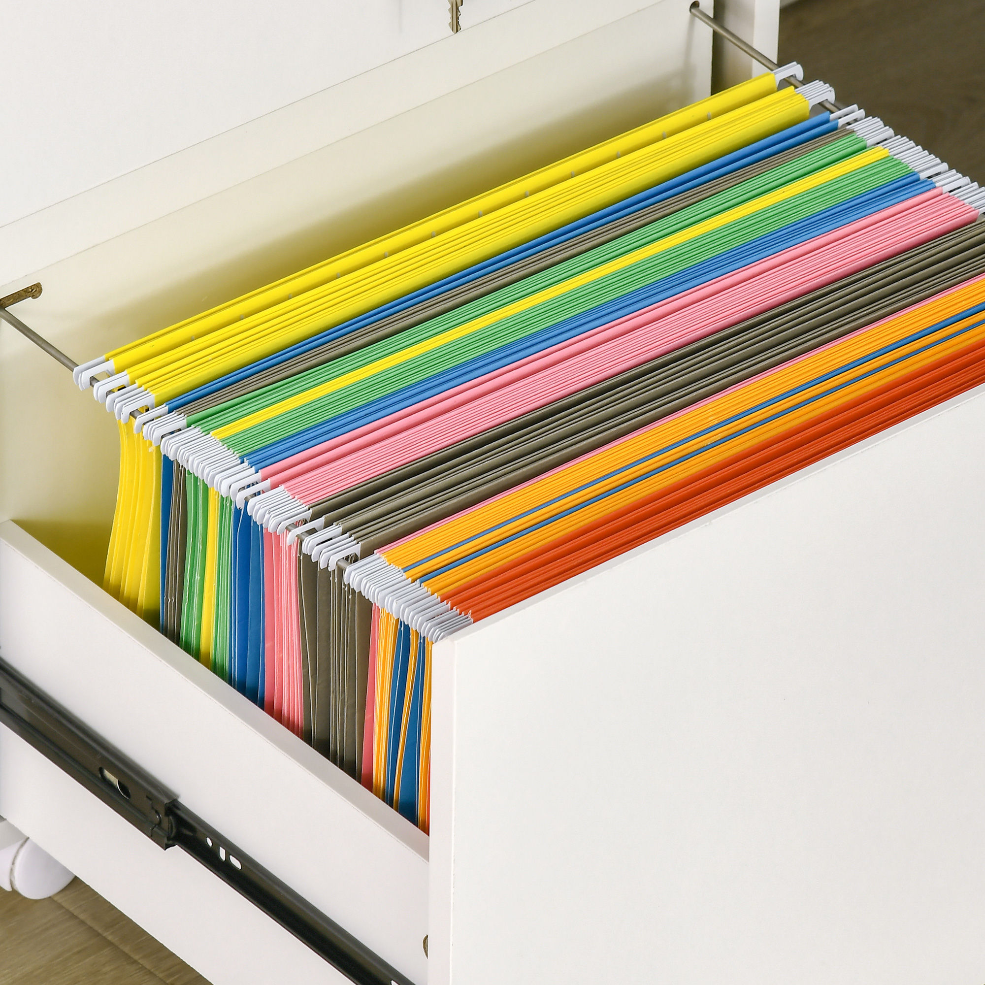 Vinsetto 2-Drawer Filing Cabinet with Lock, Mobile File Cabinet with Hanging Bars for Legal Size and Wheels, Home Office Study, White 8