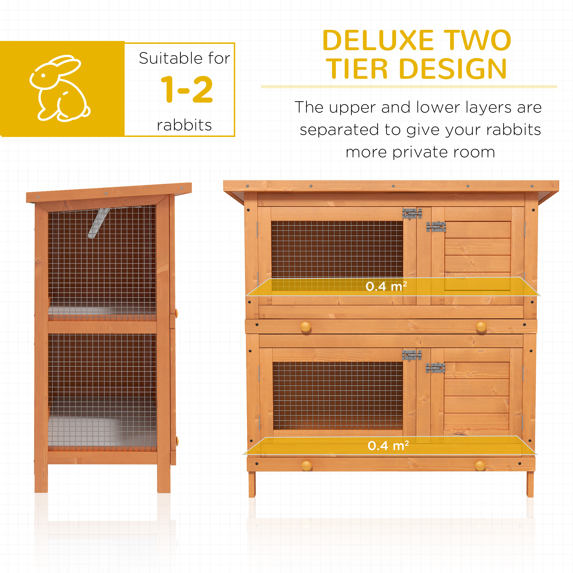 PawHut Double Tier Rabbit Hutch Large 2-Tier Wooden Hutch for Rabbits & Guinea Pigs, Pet Lovers Choice, Natural 6