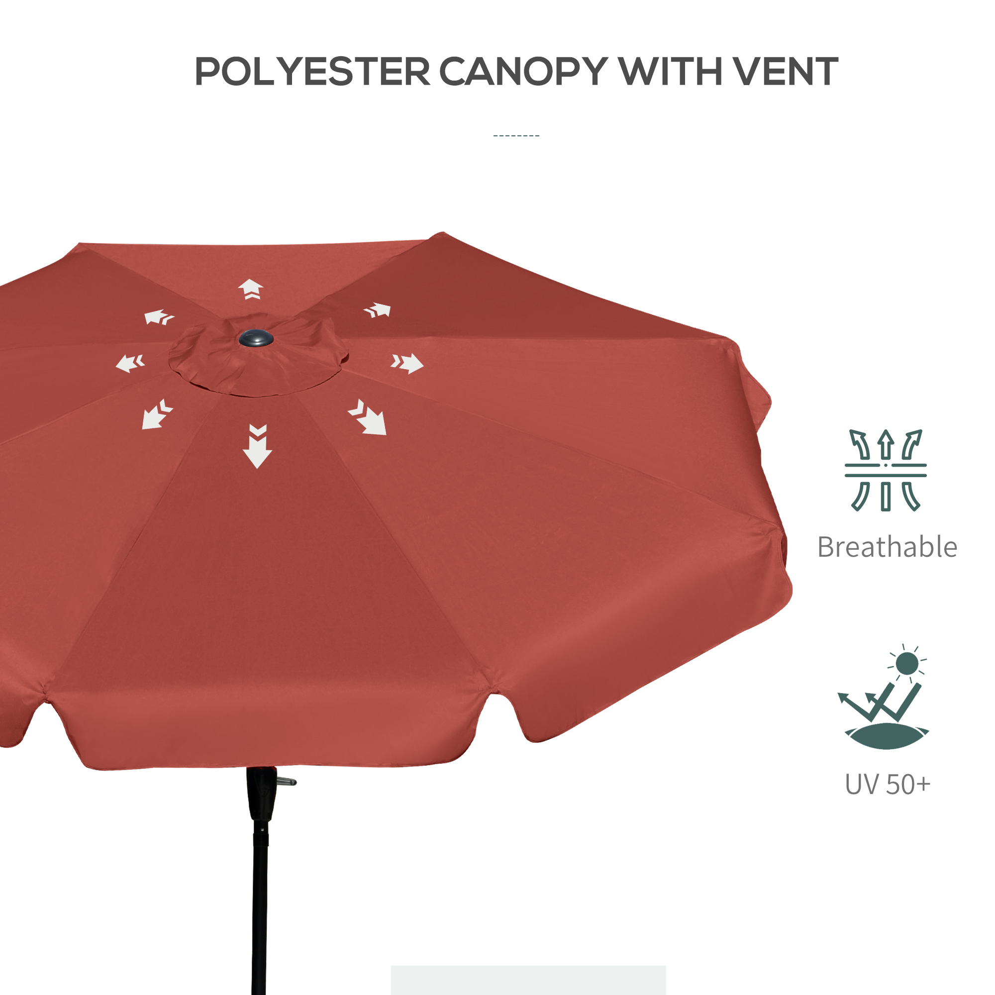 Outsunny 2.7m Patio Parasol Garden Umbrellas Outdoor Sun Shade Table Umbrella with Tilt, Crank, 8 Ribs, Ruffles, Wine Red 6