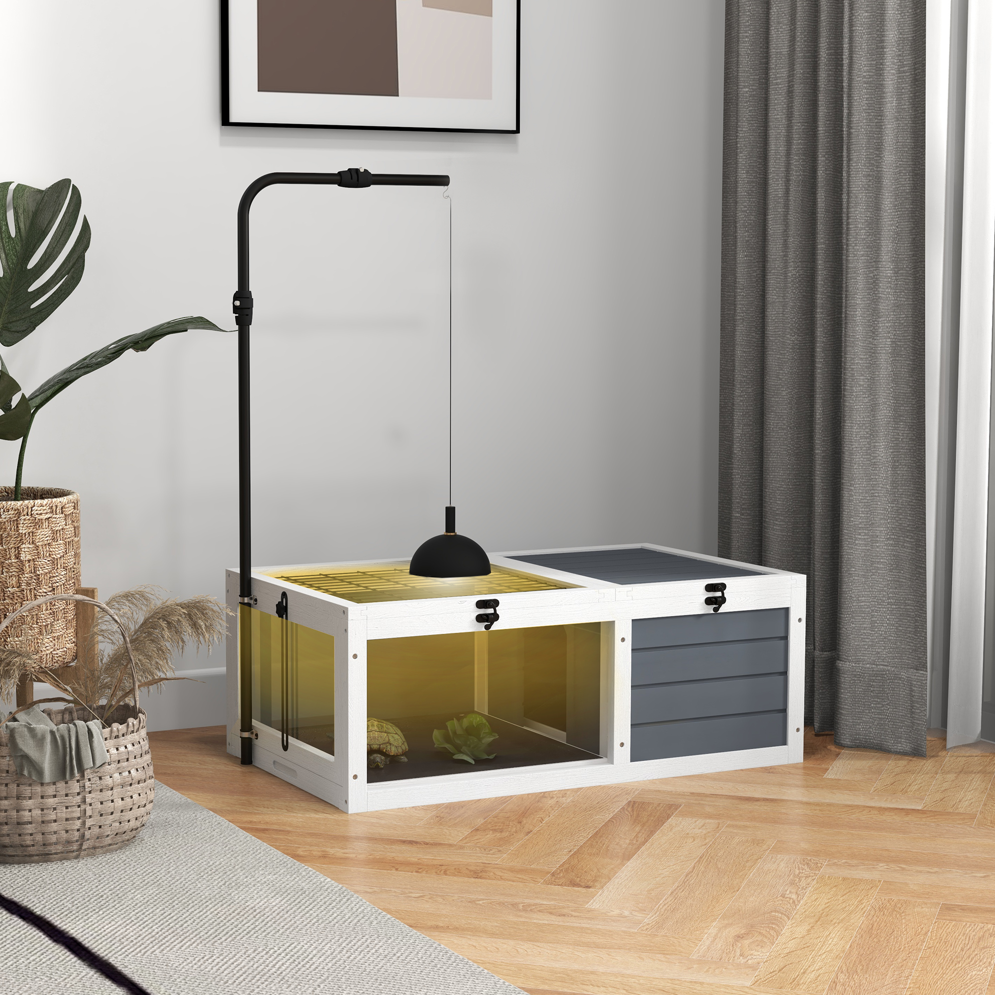 PawHut Turtle Tank, Aquarium Glass Tank w/ Basking Platform, Filter Layer