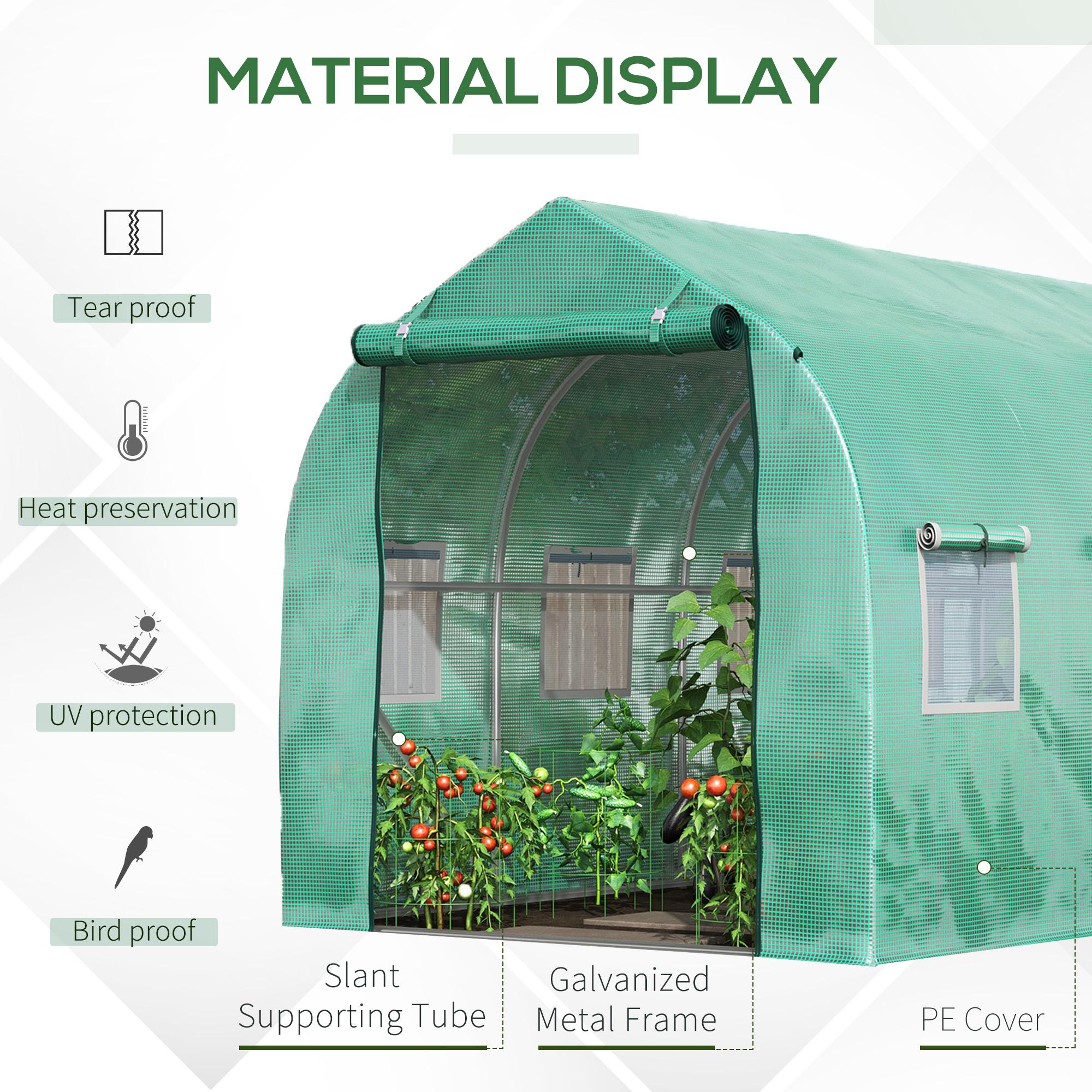 Outsunny Polytunnel Greenhouse with Windows and Door, Walk in Greenhouse for Garden, Backyard (4 x 2 M) 4