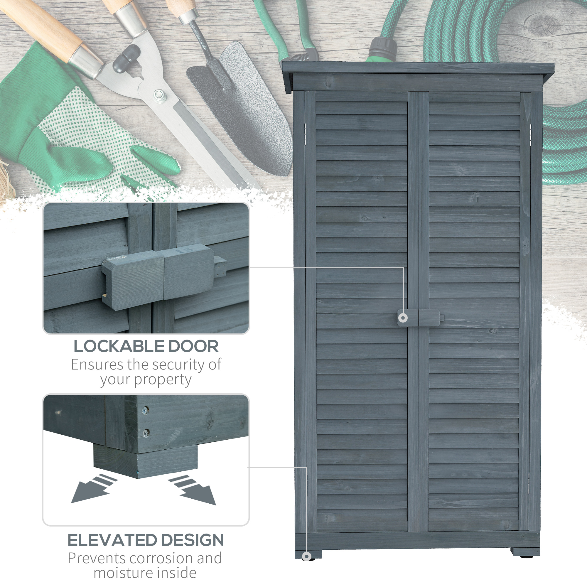 Outsunny 39.5 x 79cm Fir Wood Garden Shed Grey 6
