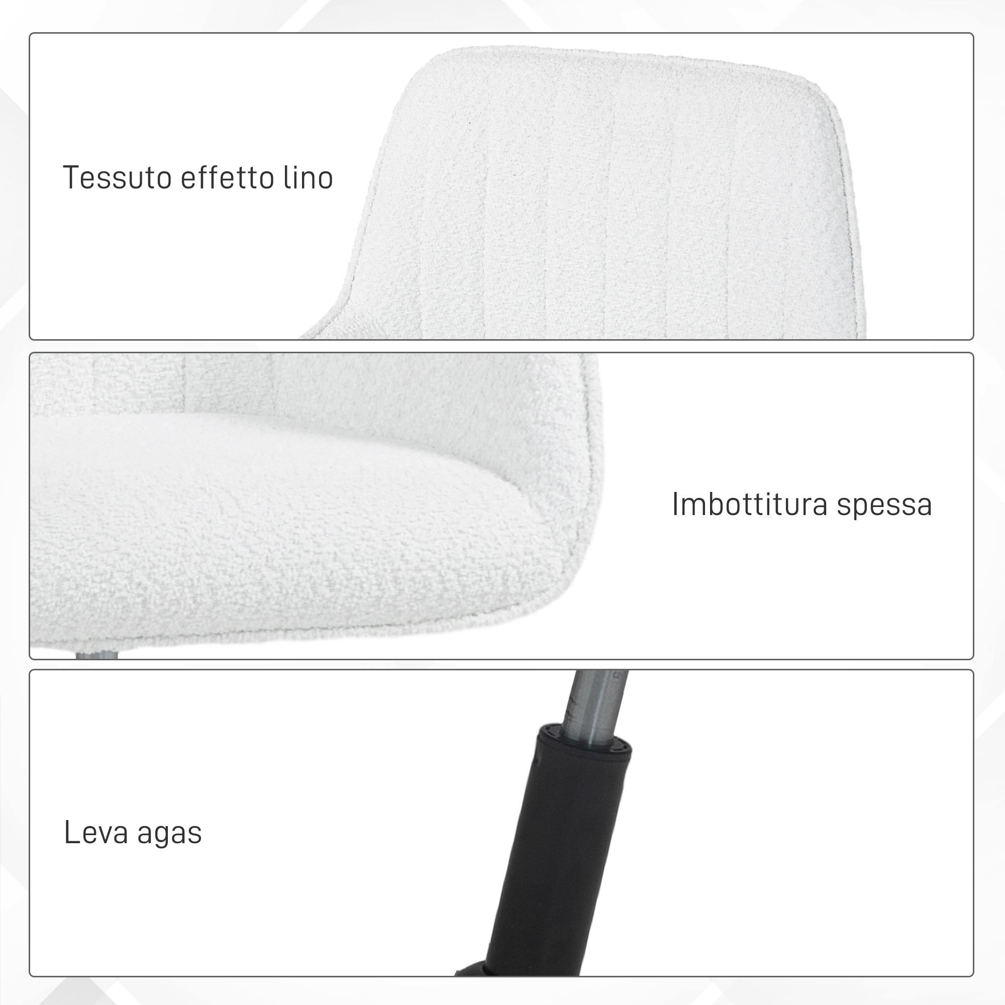 HOMCOM Sedia da Ufficio in Tessuto con Altezza Regolabile, Sedia per Scrivania Girevole con Braccioli e Ruote, Bianco